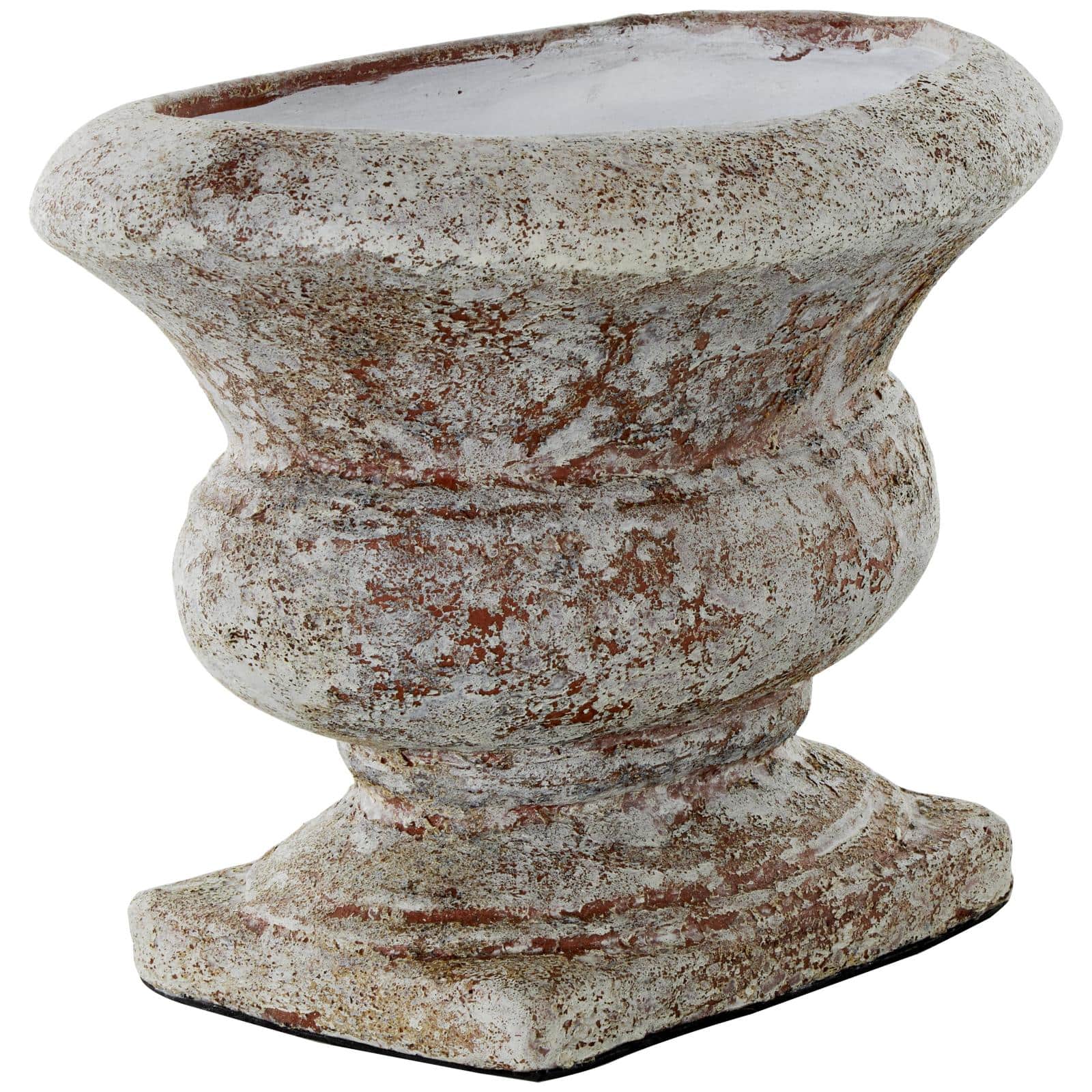 10.5" Brown Ceramic Antique Style Textured Wide Vase with Copper Accents