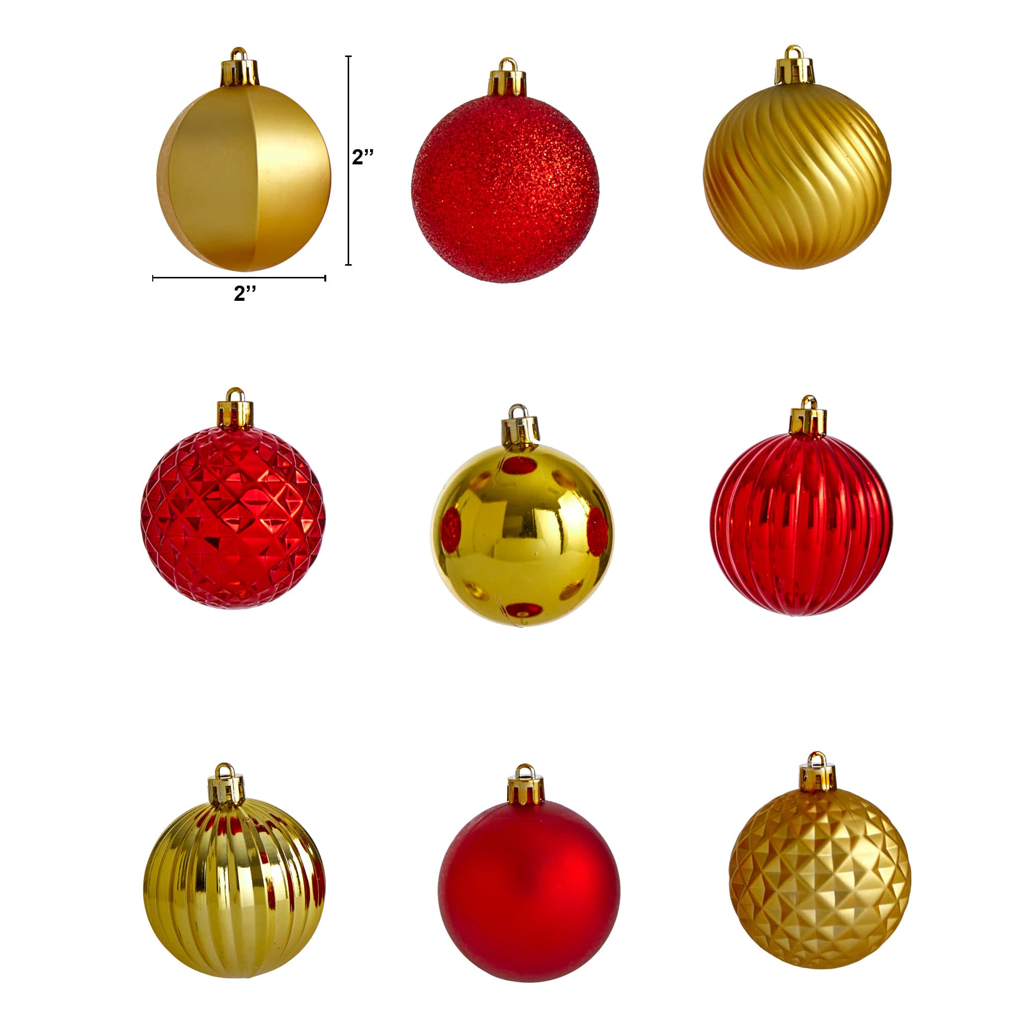 101ct. 2" Red & Gold Shatterproof Ball Ornaments
