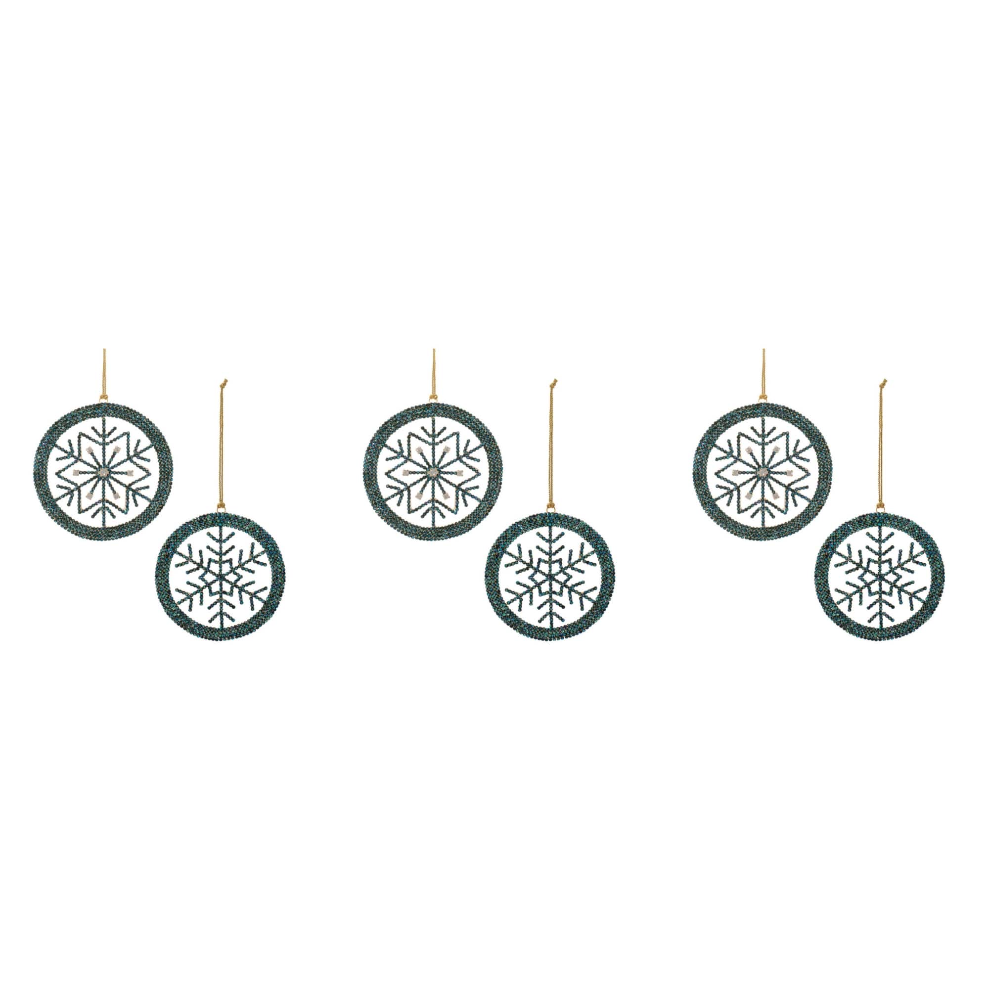 Melrose 4.25" Green & Blue Snowflake Ornaments, 6ct.