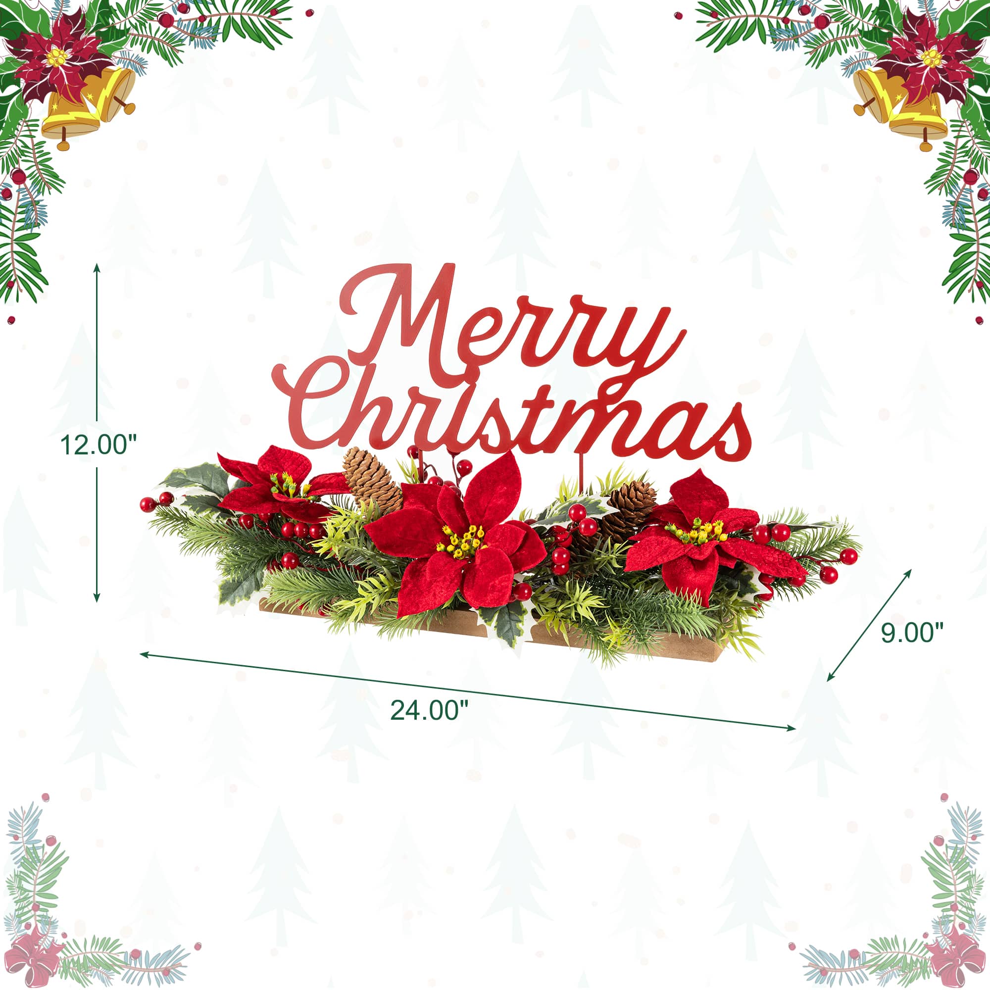 Glitzhome® 24" Metal "Merry Christmas" Poinsettia CenterPiece