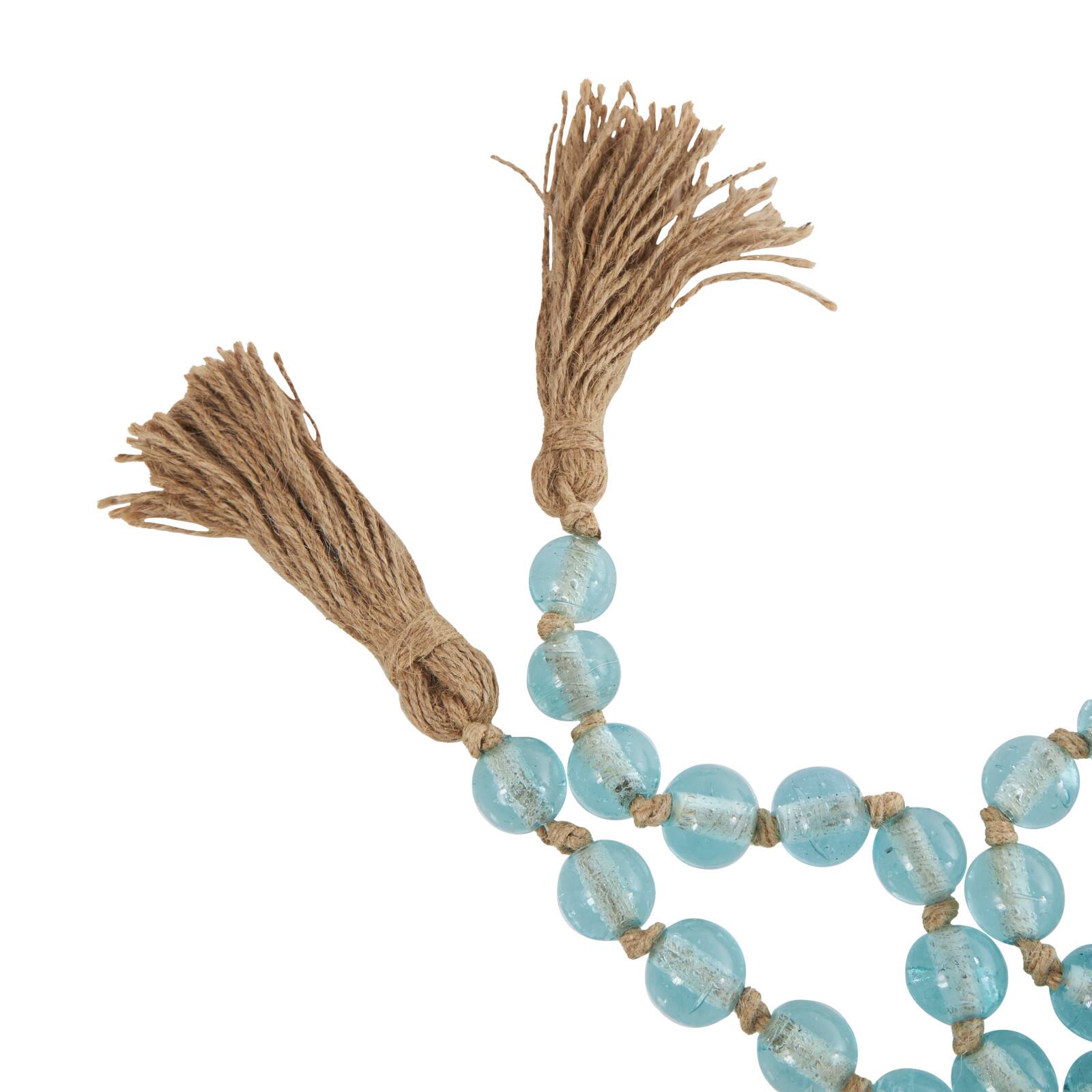 Ivory and Iris 87" Handmade Round Glass Beaded Garland with Jute Tassel