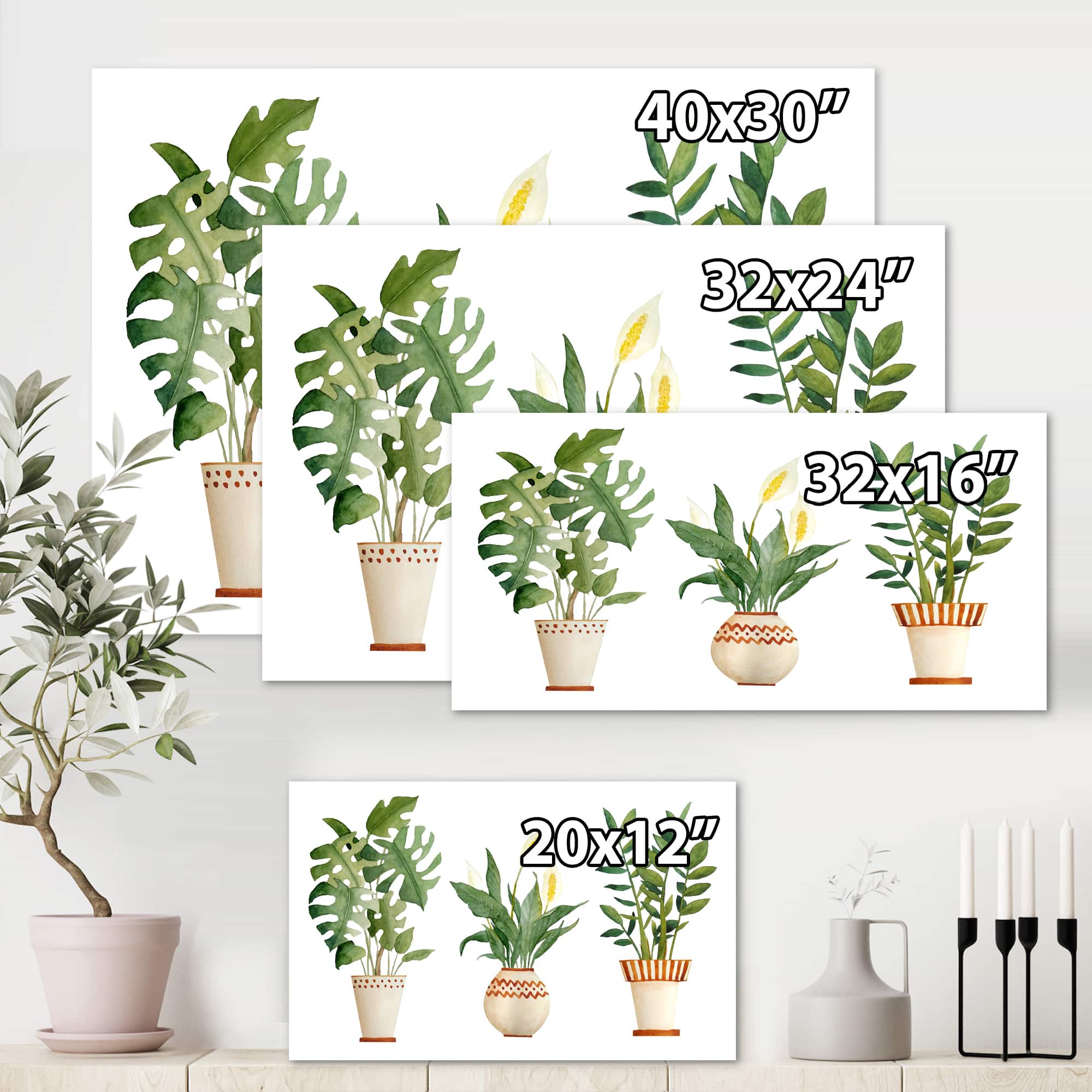 Designart - Houseplant Monstera & Peace Lily In Terra Cotta - Farmhouse Canvas Wall Art Print