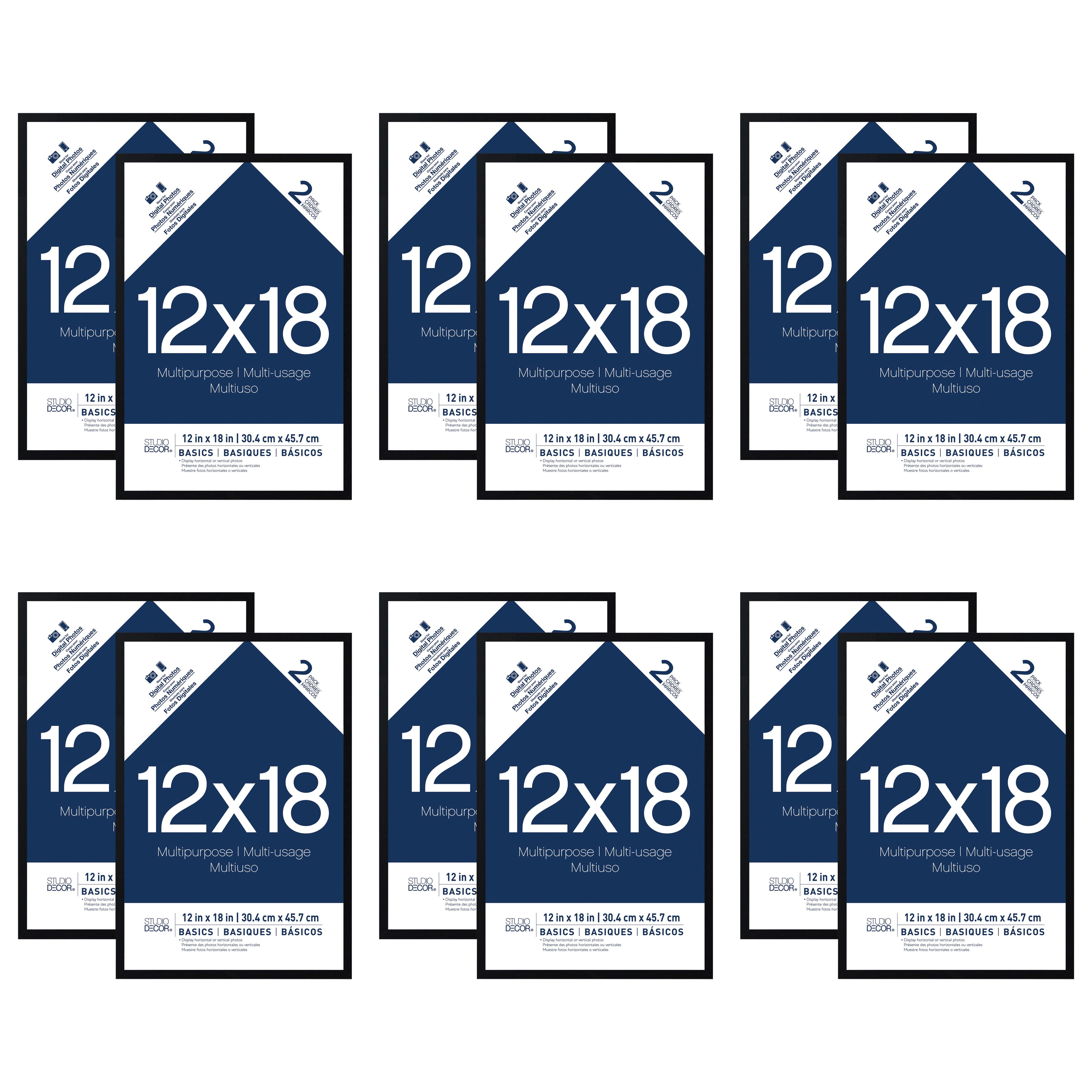 6 Packs: 2 ct. (12 total) Black Multipurpose 12" x 18" Frames, Basics by Studio Décor®