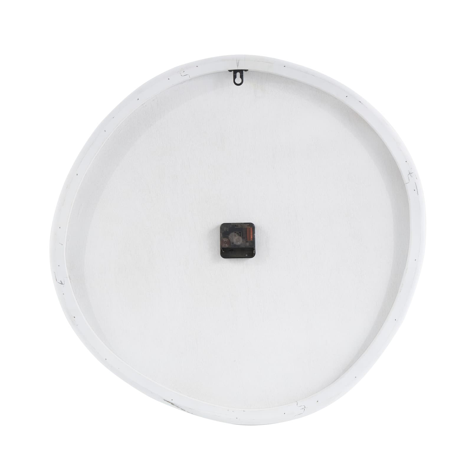 24" x 23" White Wood Round Decorative Wall Clock with Black Hands & Numbers