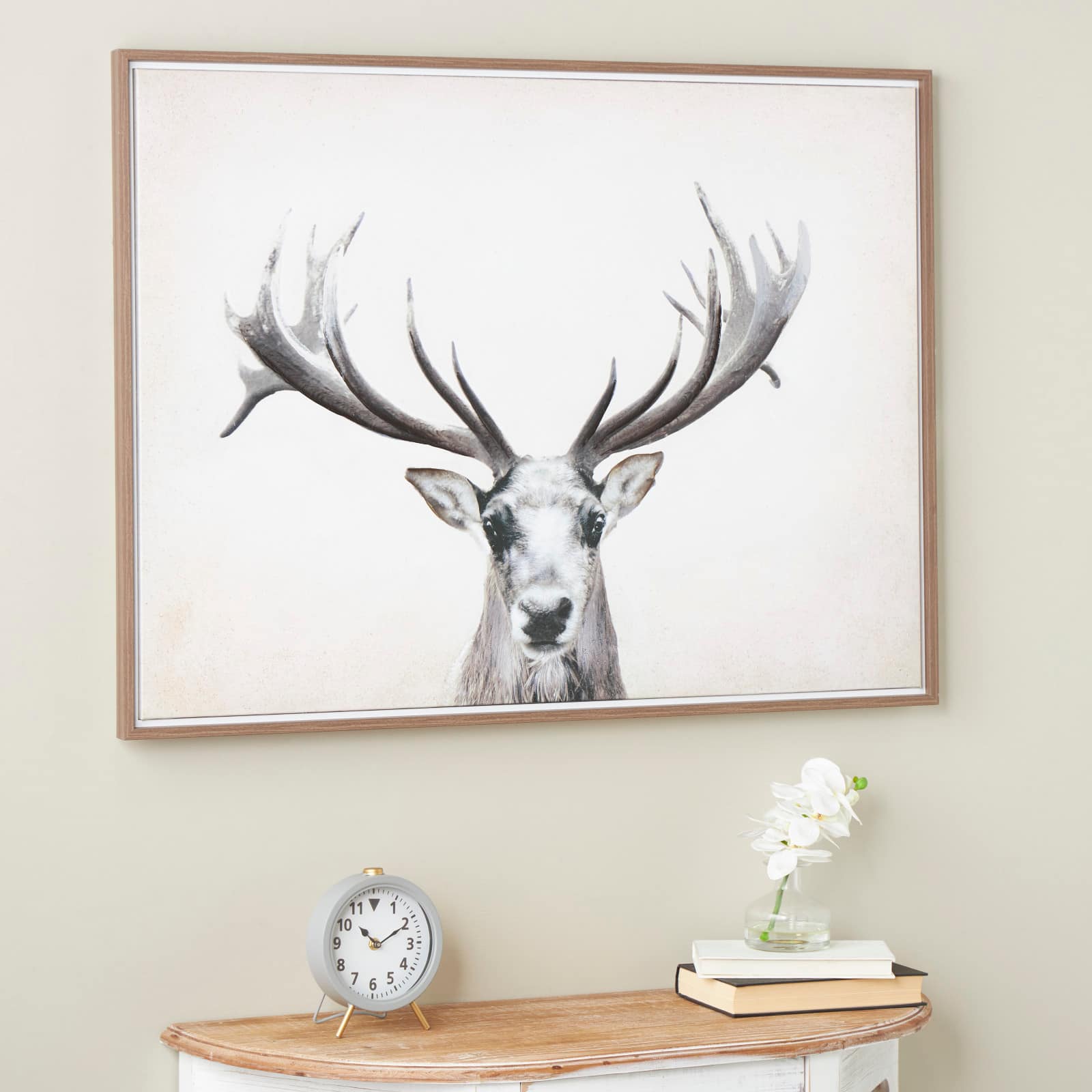 Brown Canvas Deer Gazing Framed Wall Art with Wood Frame