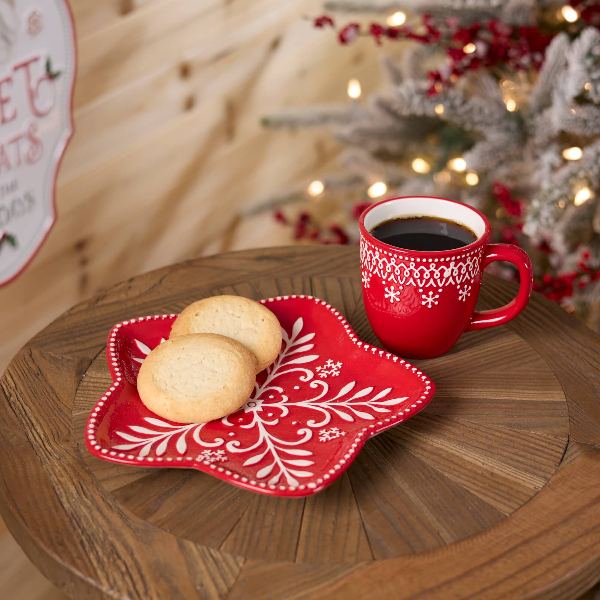 Melrose 4.75" Red & White Embossed Ceramic Snowflake Mugs, 6ct.