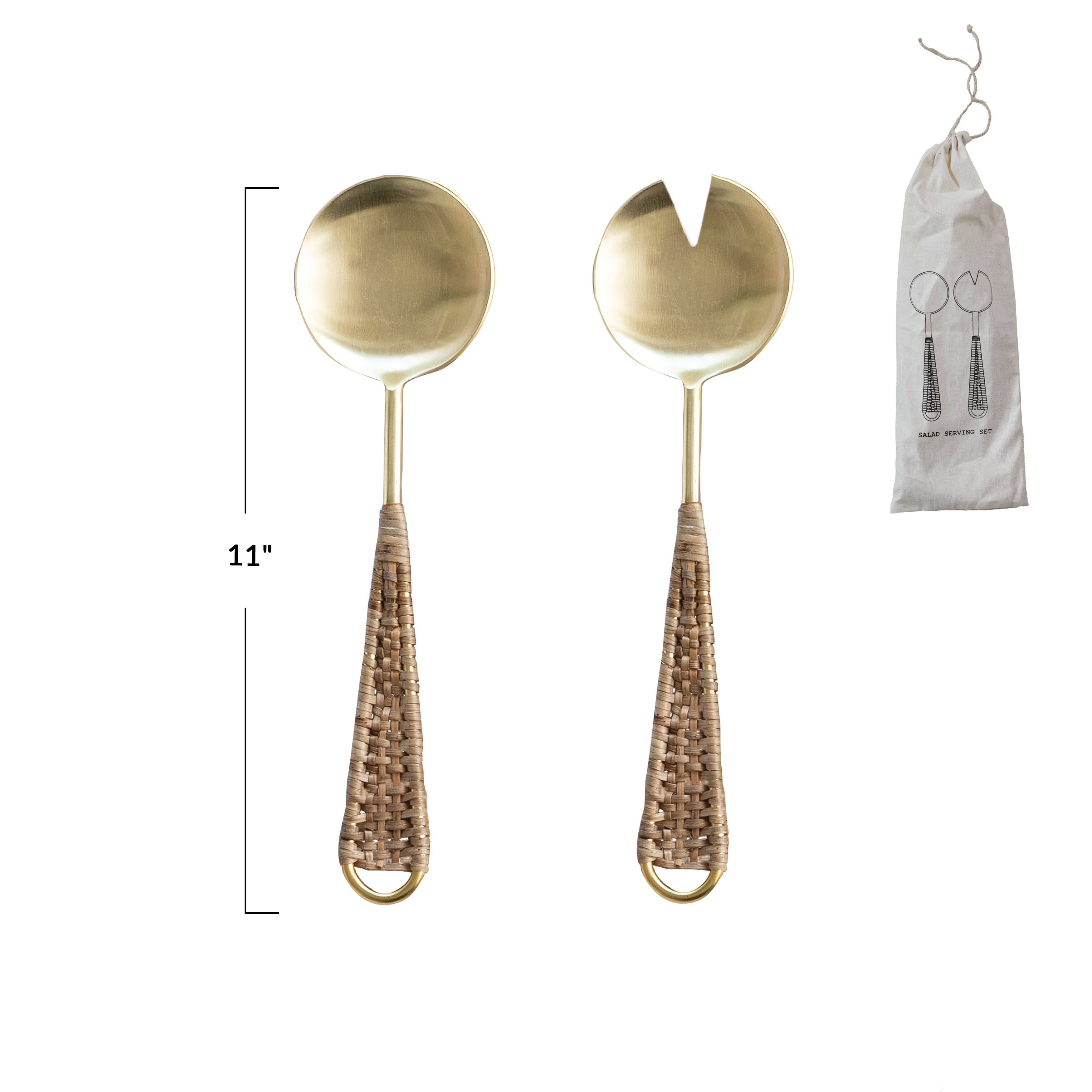 Hello Honey® Rattan Wrapped Stainless Steel Salad Server Utensil Set