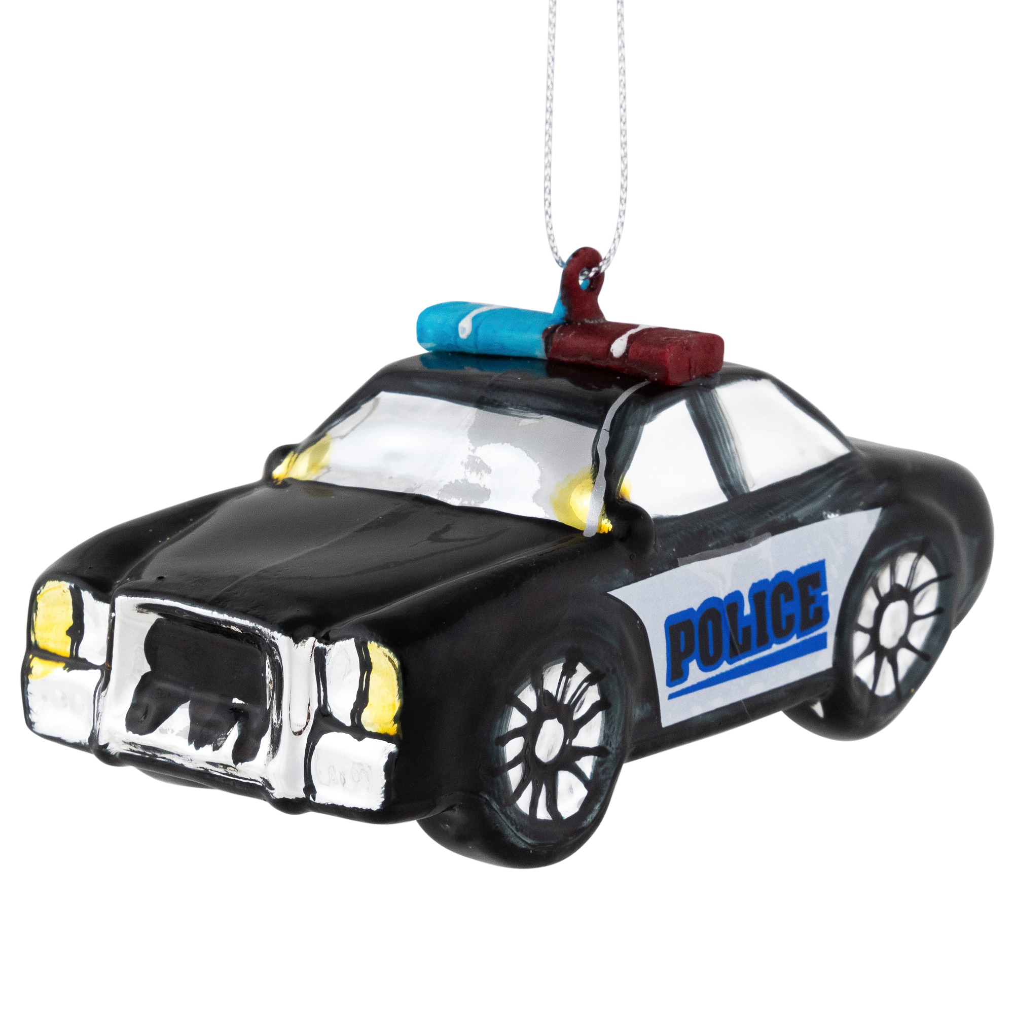 5" Black Police Car Glass Christmas Ornament