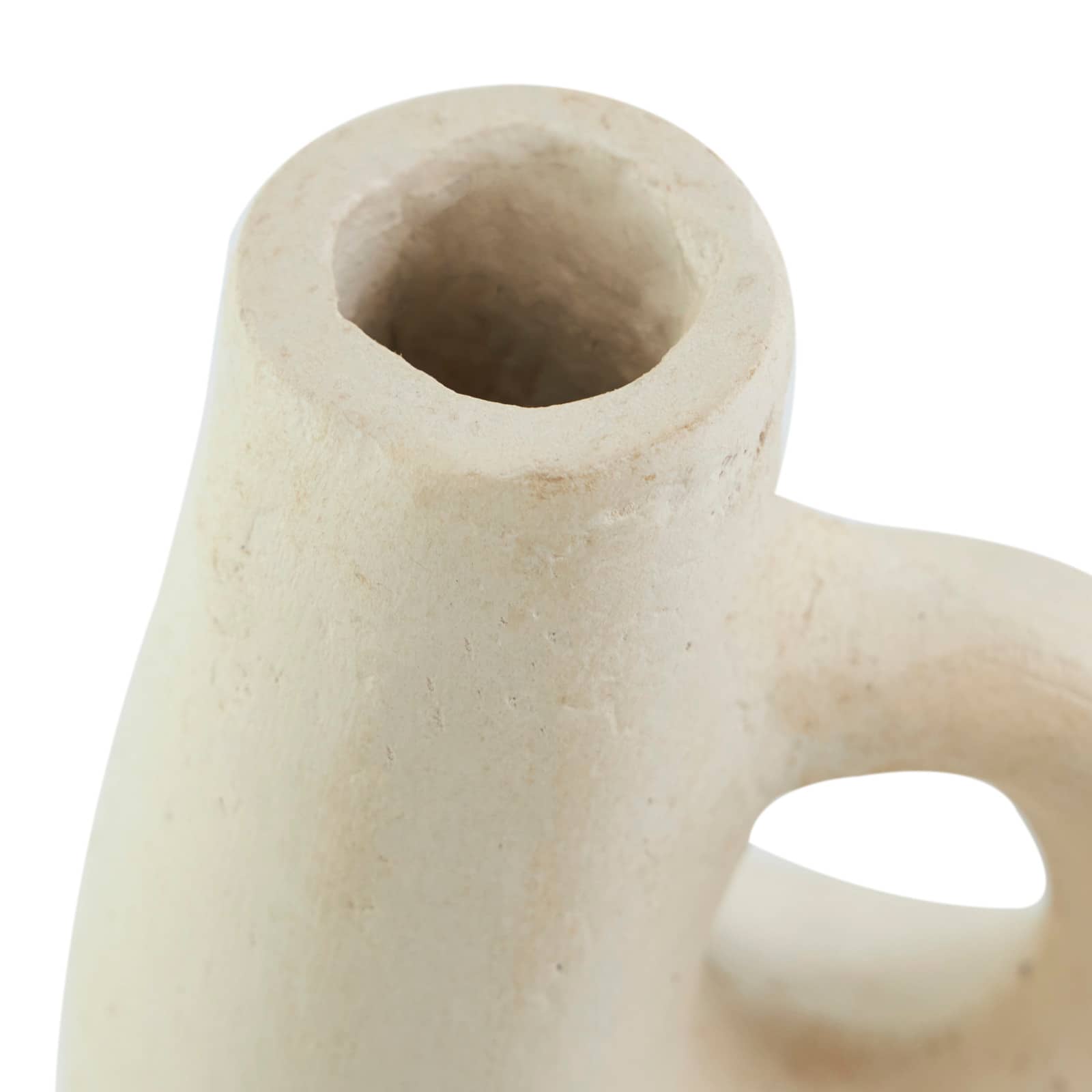 15" Beige Paper Mache Abstract Curved Vase with Handle