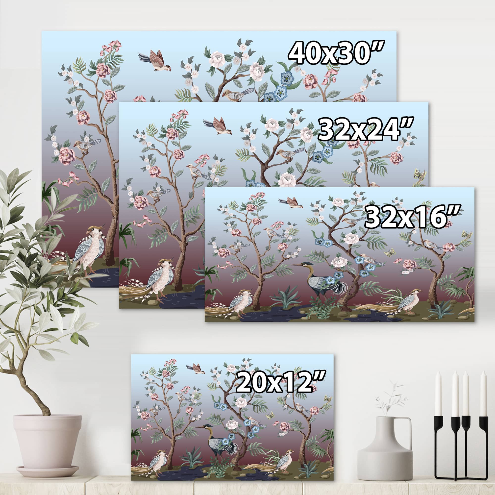 Designart - Chinoiserie With Birds and Peonies XI - Traditional Canvas Wall Art Print
