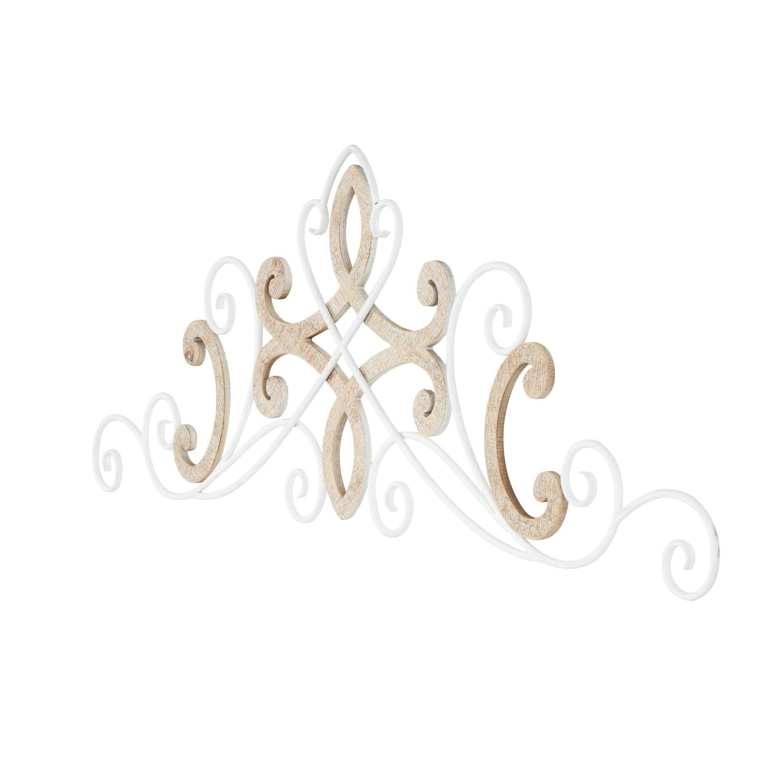 47" x 16" White & Brown Wooden Scroll Wall Décor