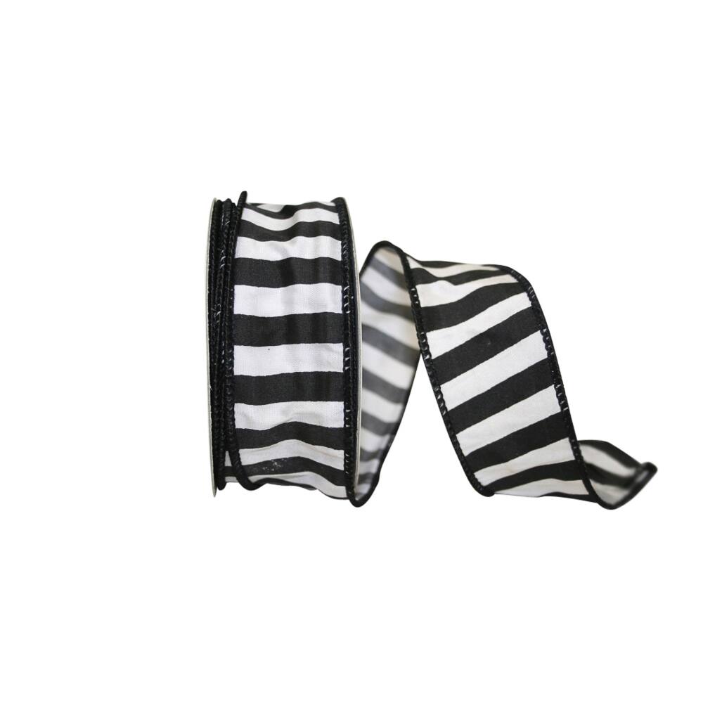 JAM Paper 1.5" x 10yd. Black Wired Cabana Stripe Silk Ribbon