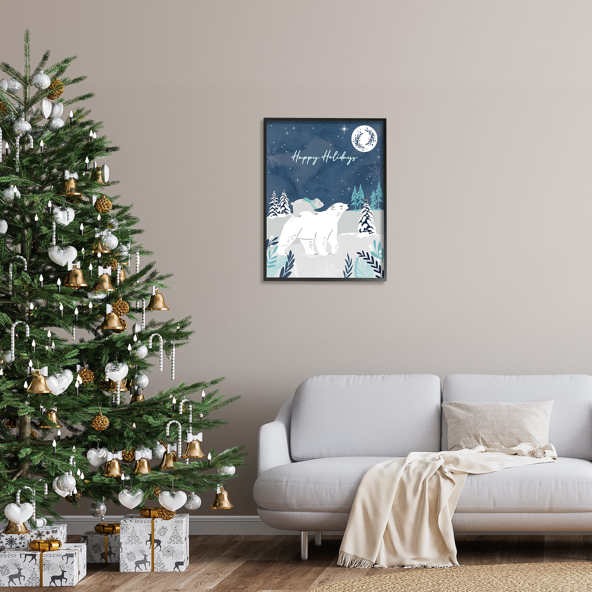 Stupell Industries Happy Holidays Winter Snow Bears Framed Giclee Art