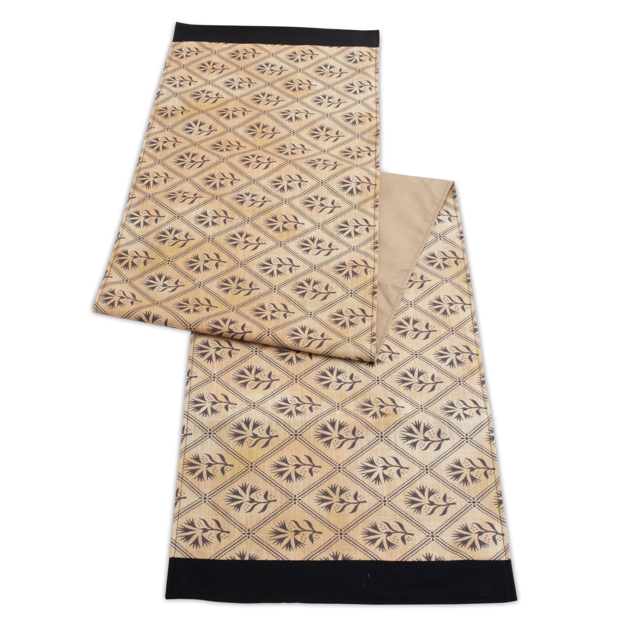 Black & Gold Geometric Floral Patterned Table Runner Set