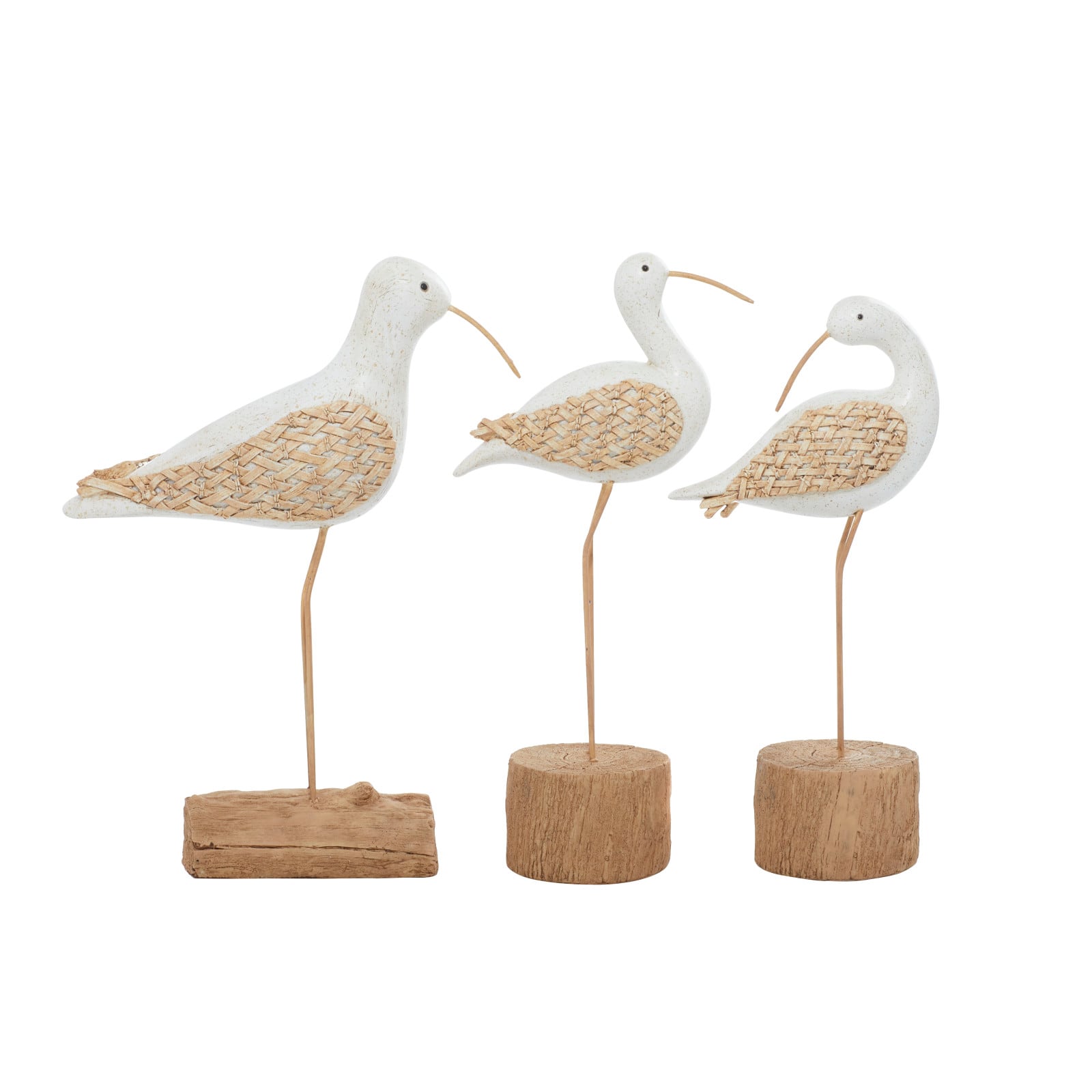Set of 3 White Polystone Contemporary Sculpture, 15", 15", 14"