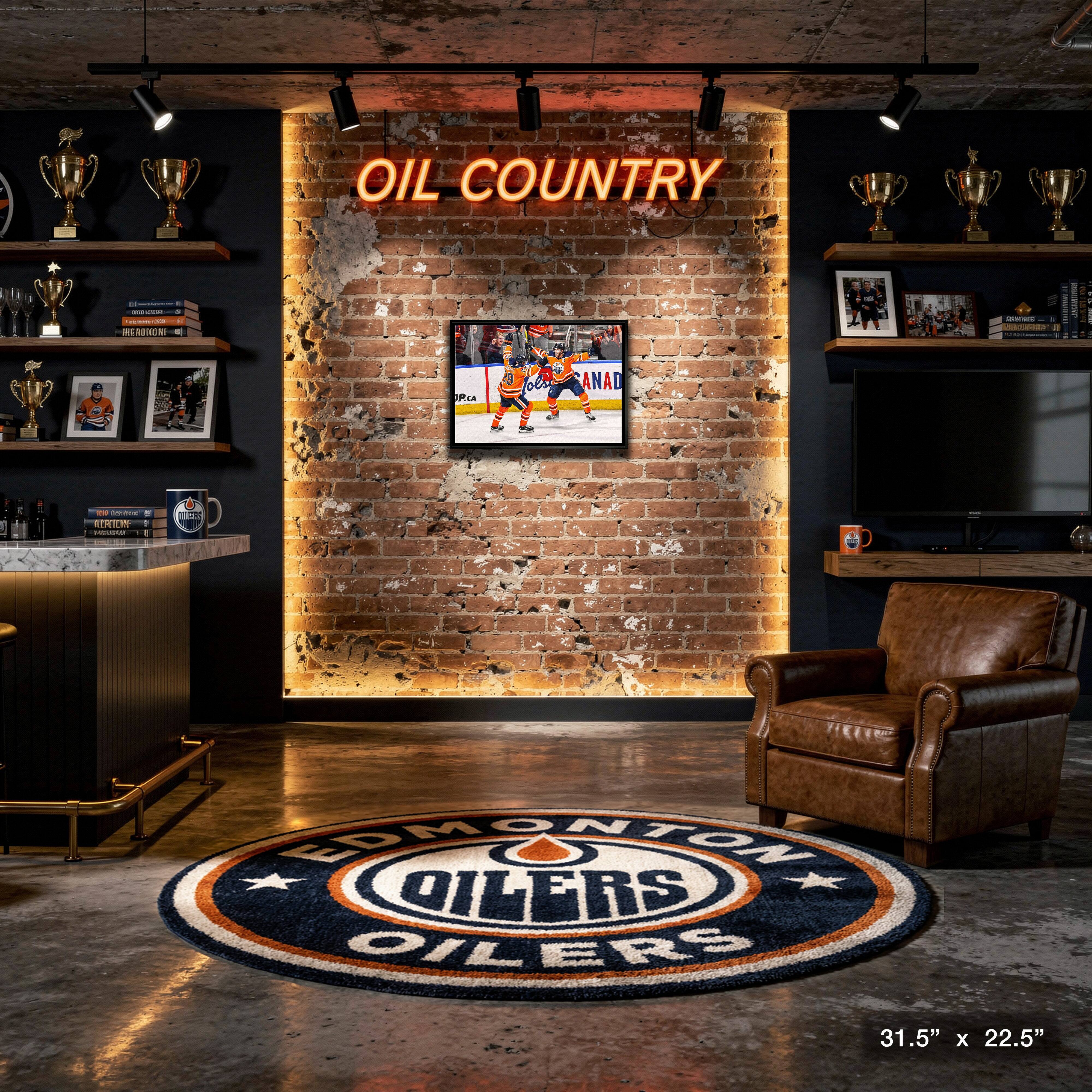 Leon Draisaitl and Connor McDavid 20" x 29" Framed Canvas Oilers Celebration-H 31.5" x 22.5"