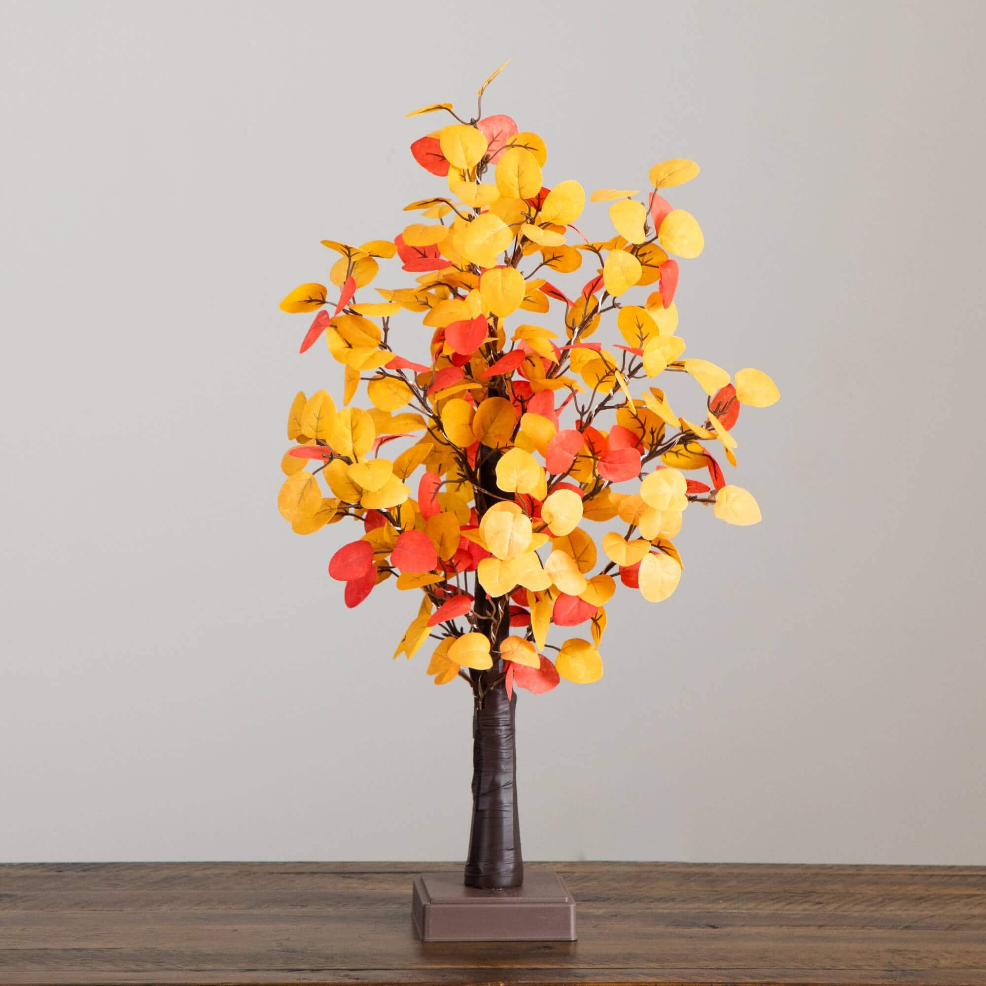21in. Pre-Lit Bright Autumn Eucalyptus Artificial Fall Tree with 50 Warm White LED Lights and Detachable Base