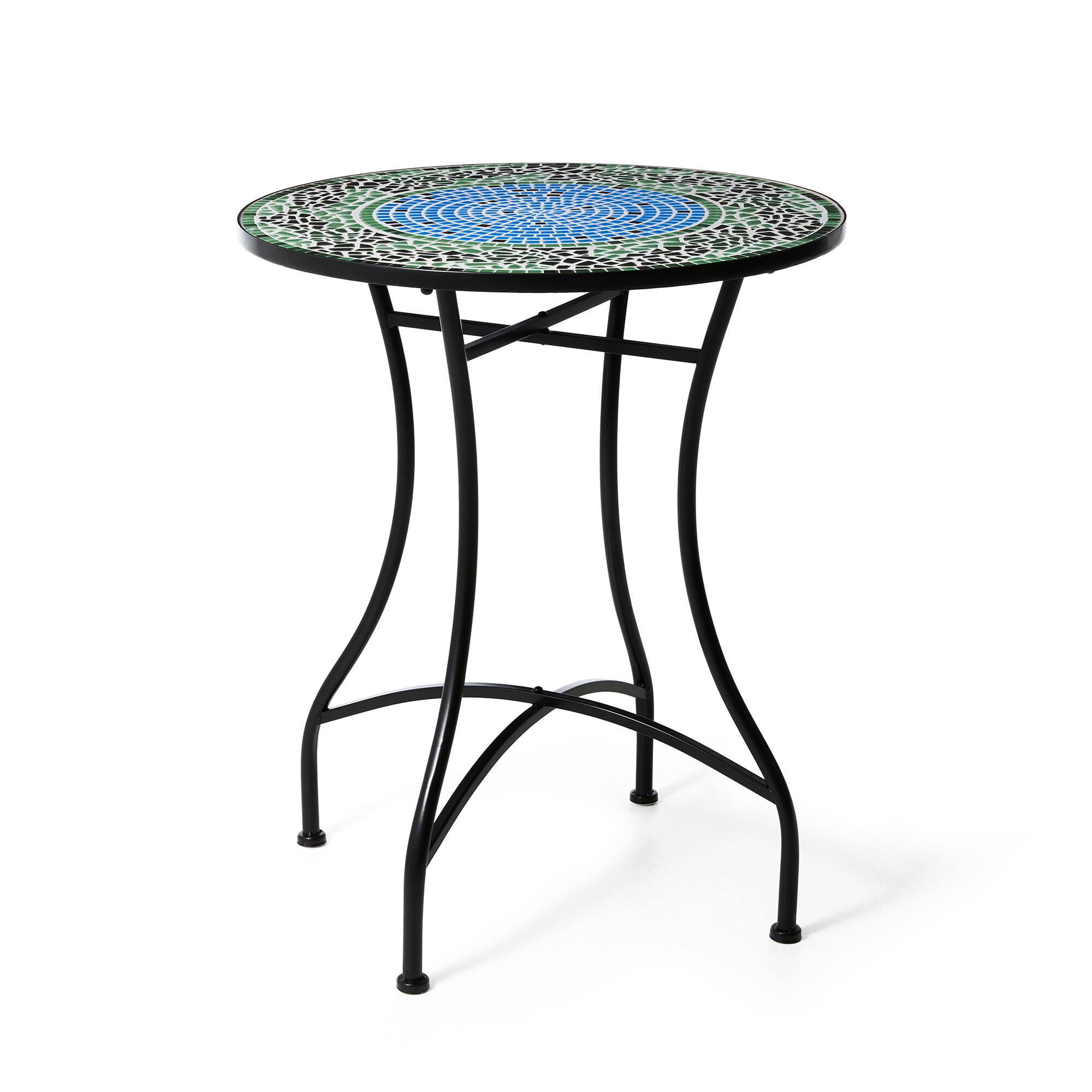 Glitzhome® 28" Green Outdoor Metal Folding Bistro Table with Ceramic Tile Top