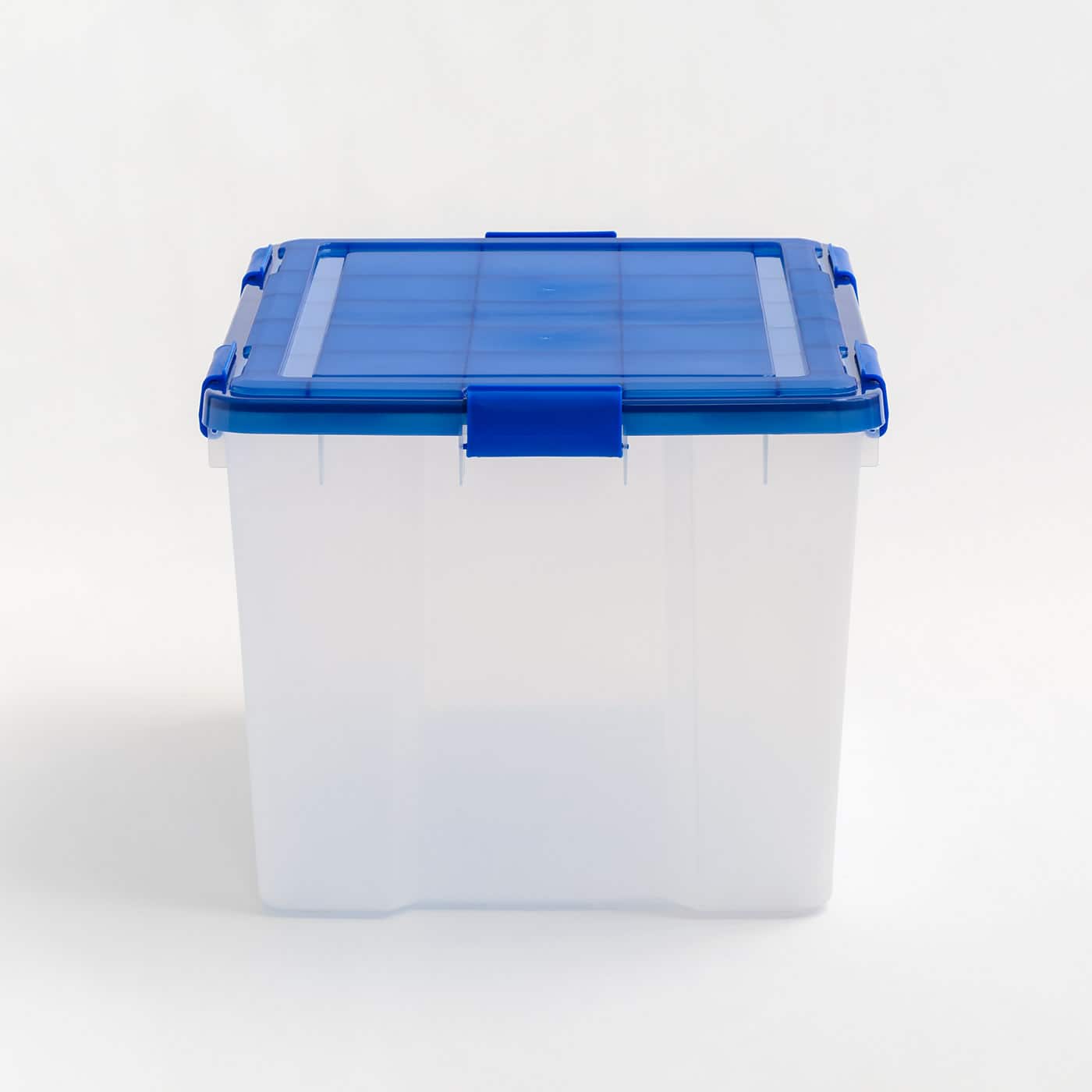 IRIS Element Resistant Clear Plastic Storage Boxes with Blue Lid