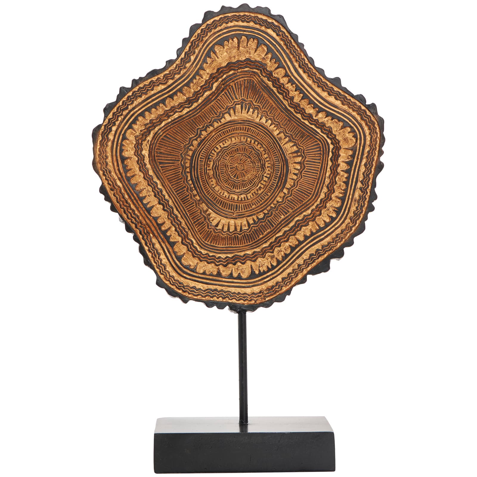 17" Brown Resin Tribal Abstract Carved Sculpture