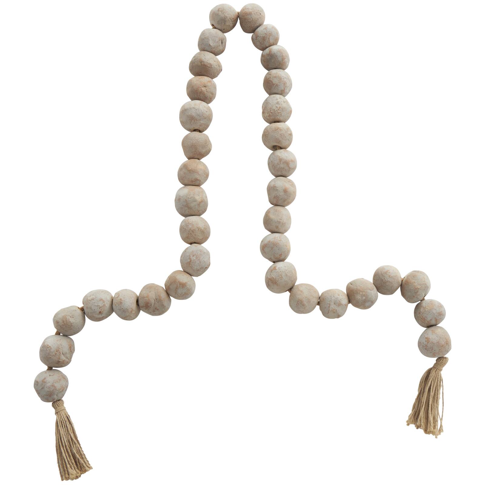 5ft. Paper Mache Round Distressed Beaded Garland with Tassel
