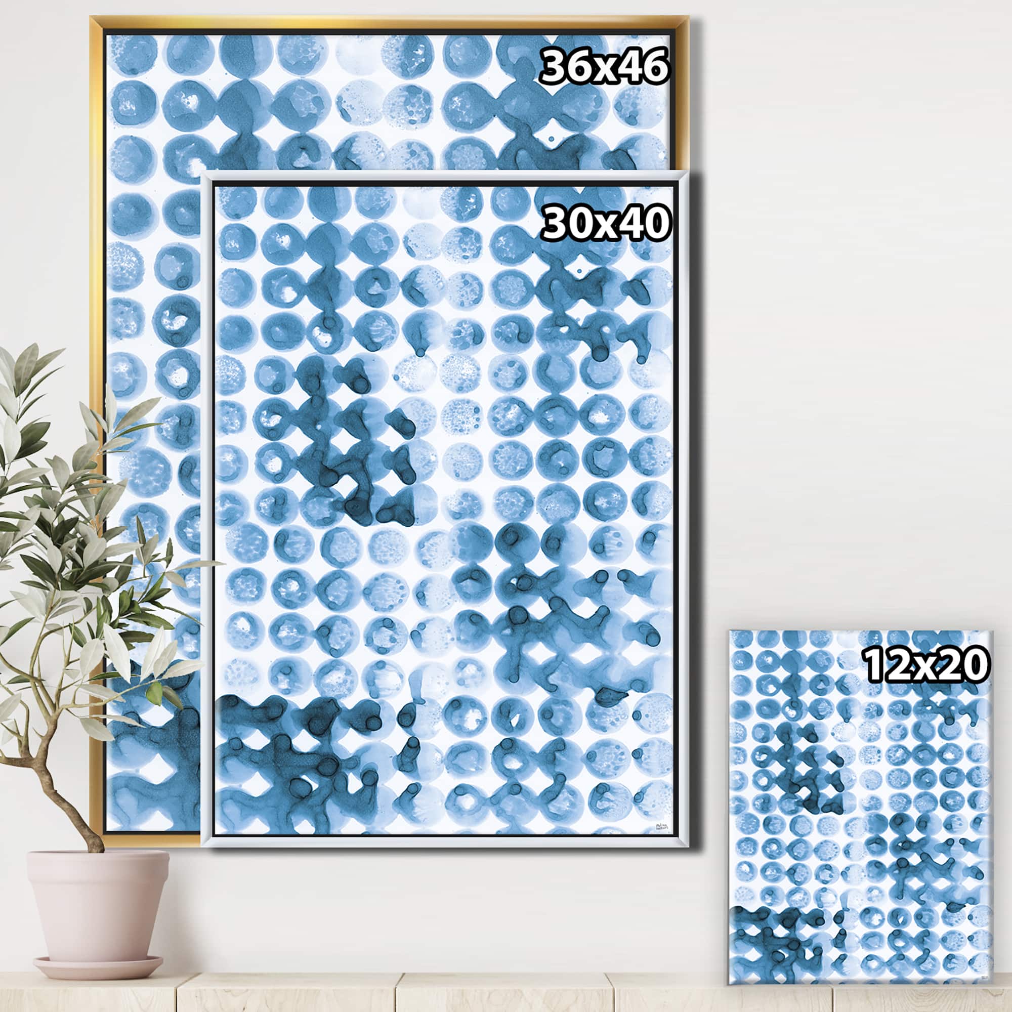 Designart - Indigo watercolor geometrical II - Contemporary Canvas in Gold Frame