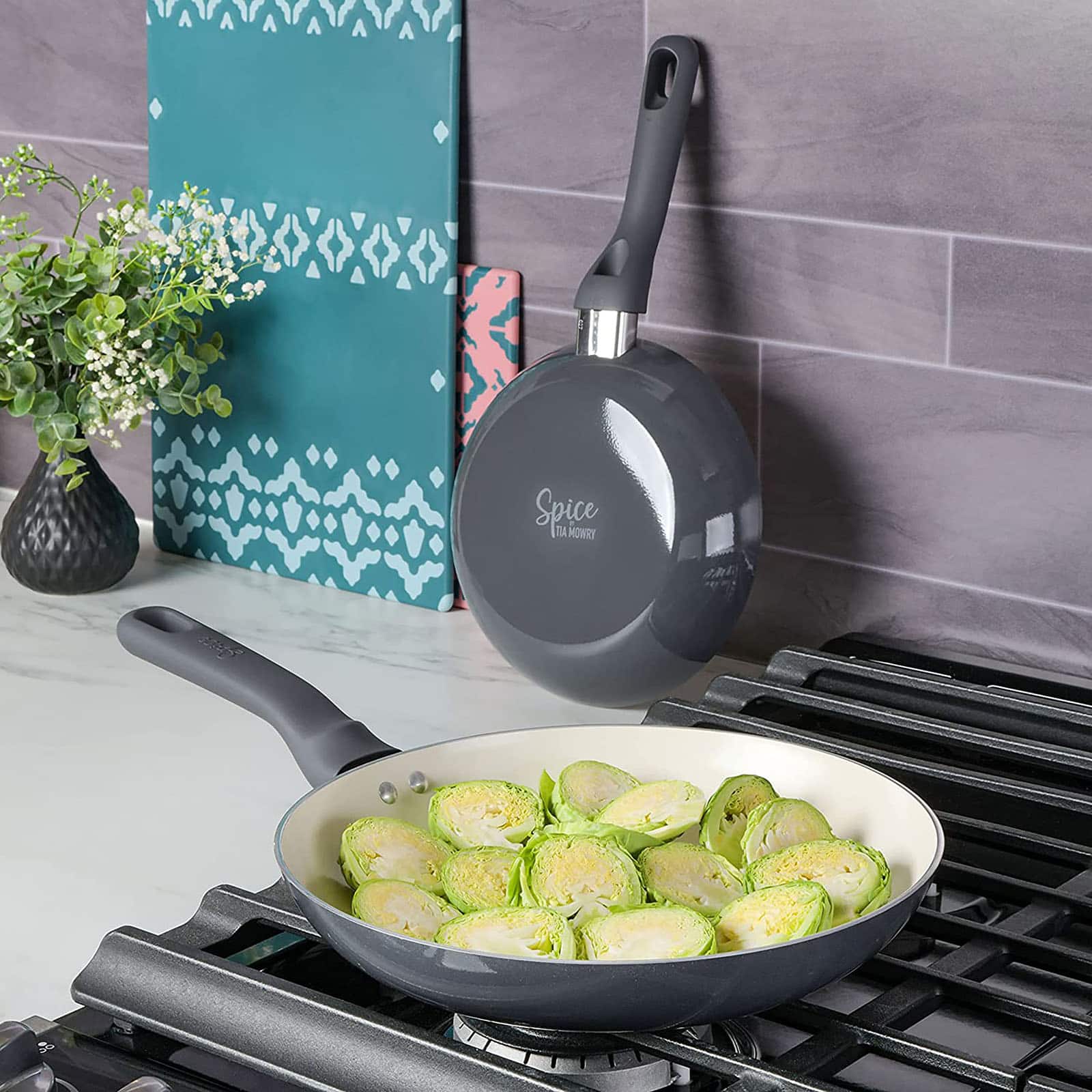 Spice by Tia Mowry Savory Saffron 2 Piece Ceramic Nonstick Aluminum Frying Pan Set