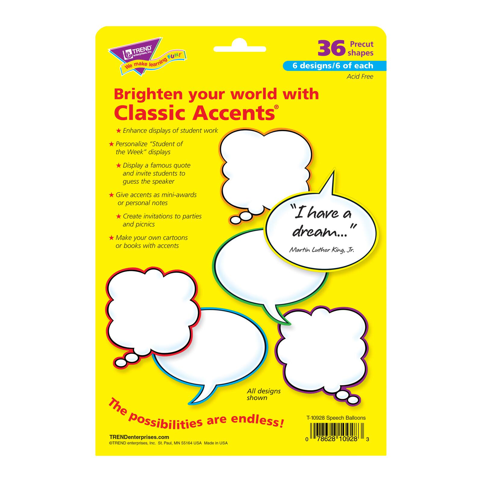 Trend Enterprises® Speech Balloons Classic Accents®, 36 ct