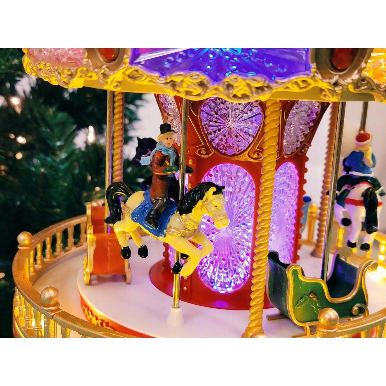 Wizardi 20" Christmas Village Carousel Decoration