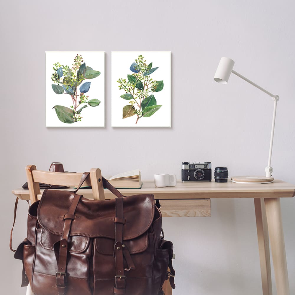 Stupell Industries Soft Eucalyptus Plant Blue Green Ombre Leaves Framed Wall Art