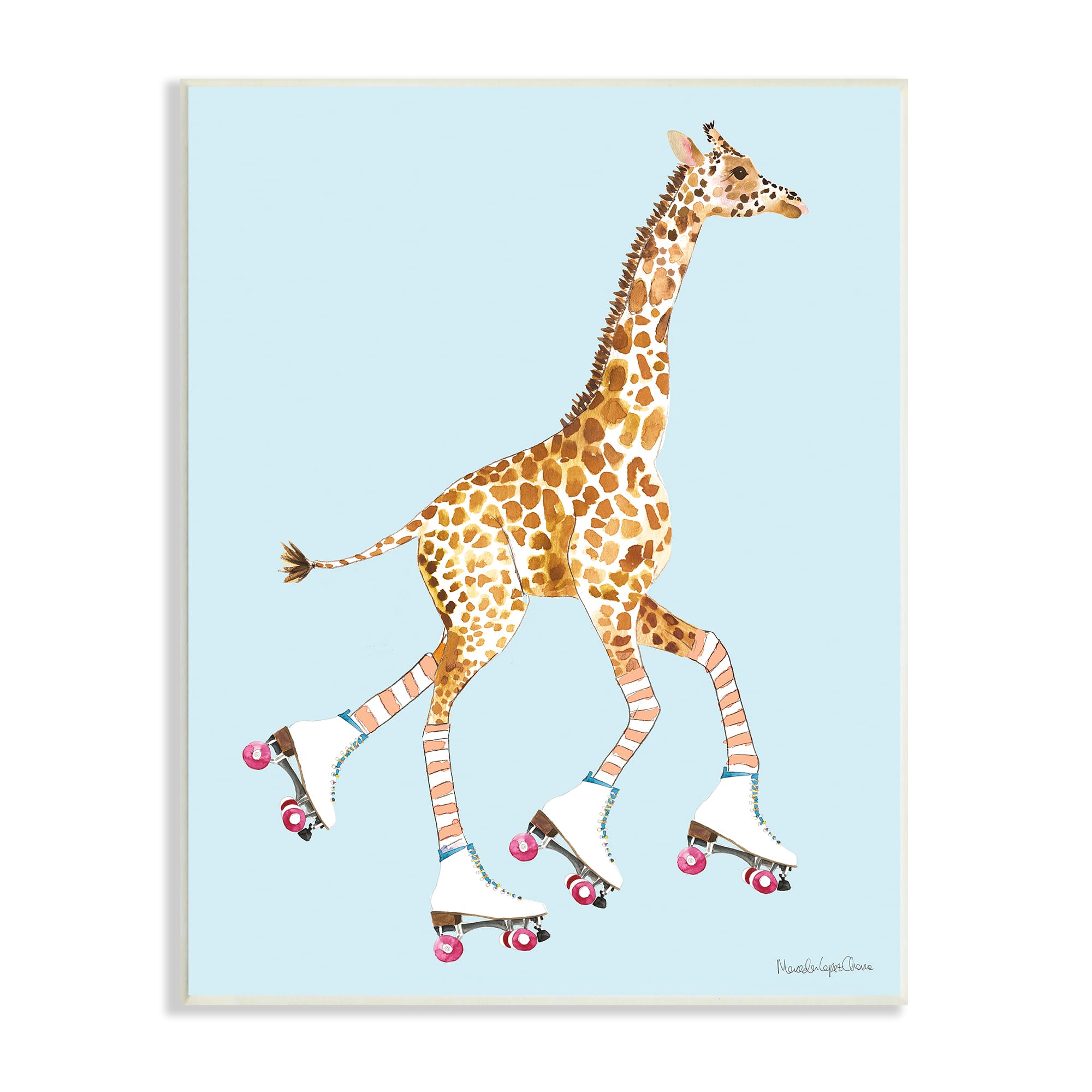 Stupell Industries Funky Giraffe Roller Skates Pink Wheels Striped Socks Wall Plaque