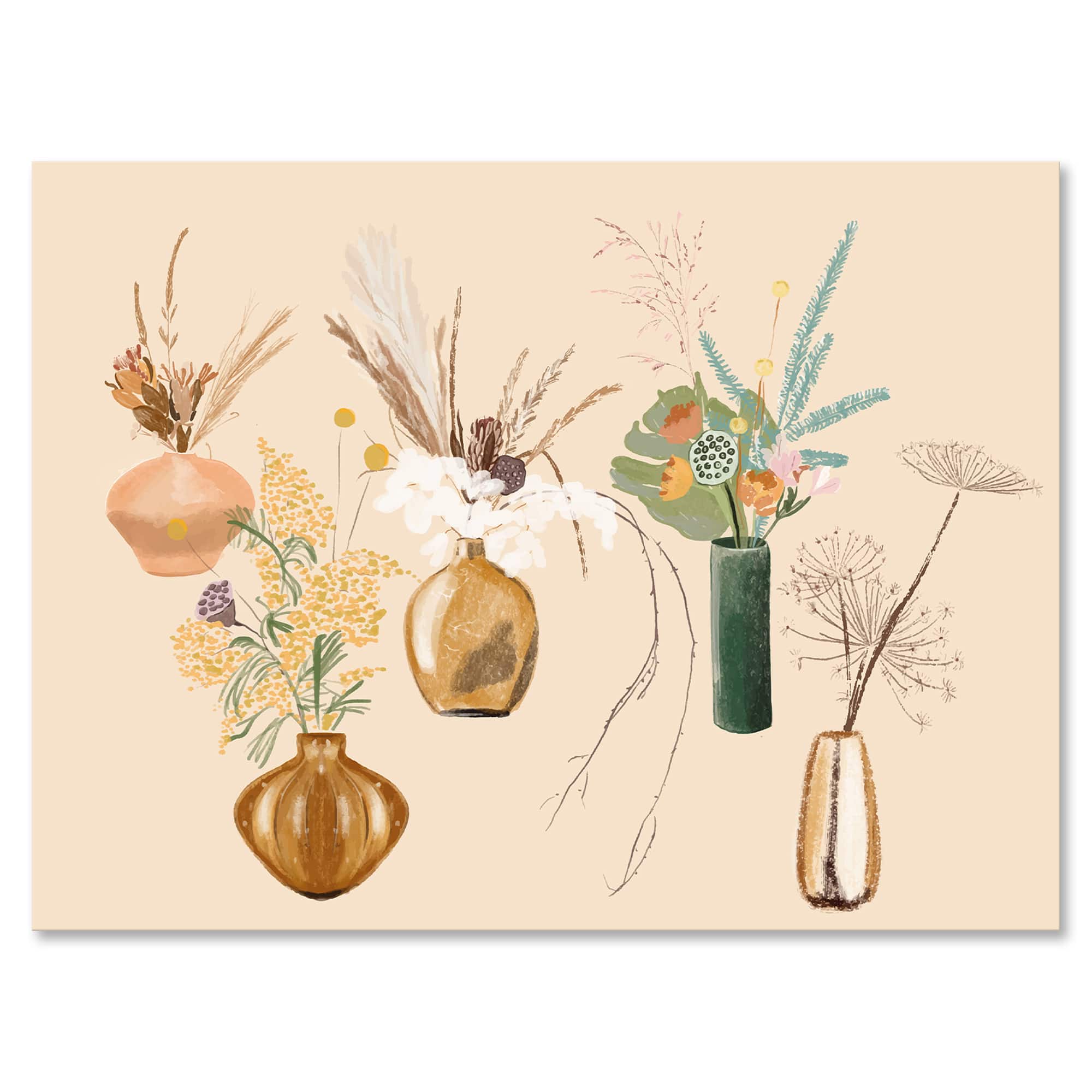 Designart - Bouquets Of Wildflowers In Gold Vases III