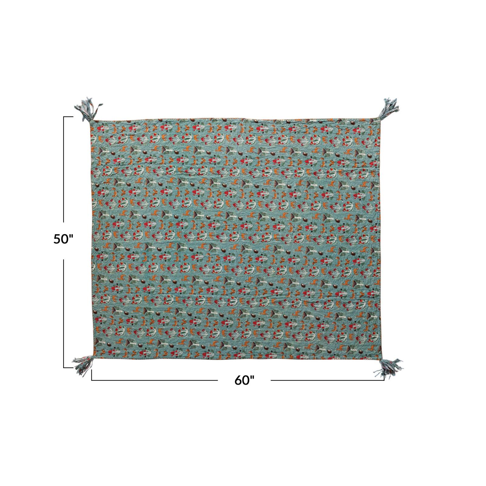 Hello Honey® 60" Flora & Fauna Hand-Woven Cotton Quilt with Stitch Edge & Tassels