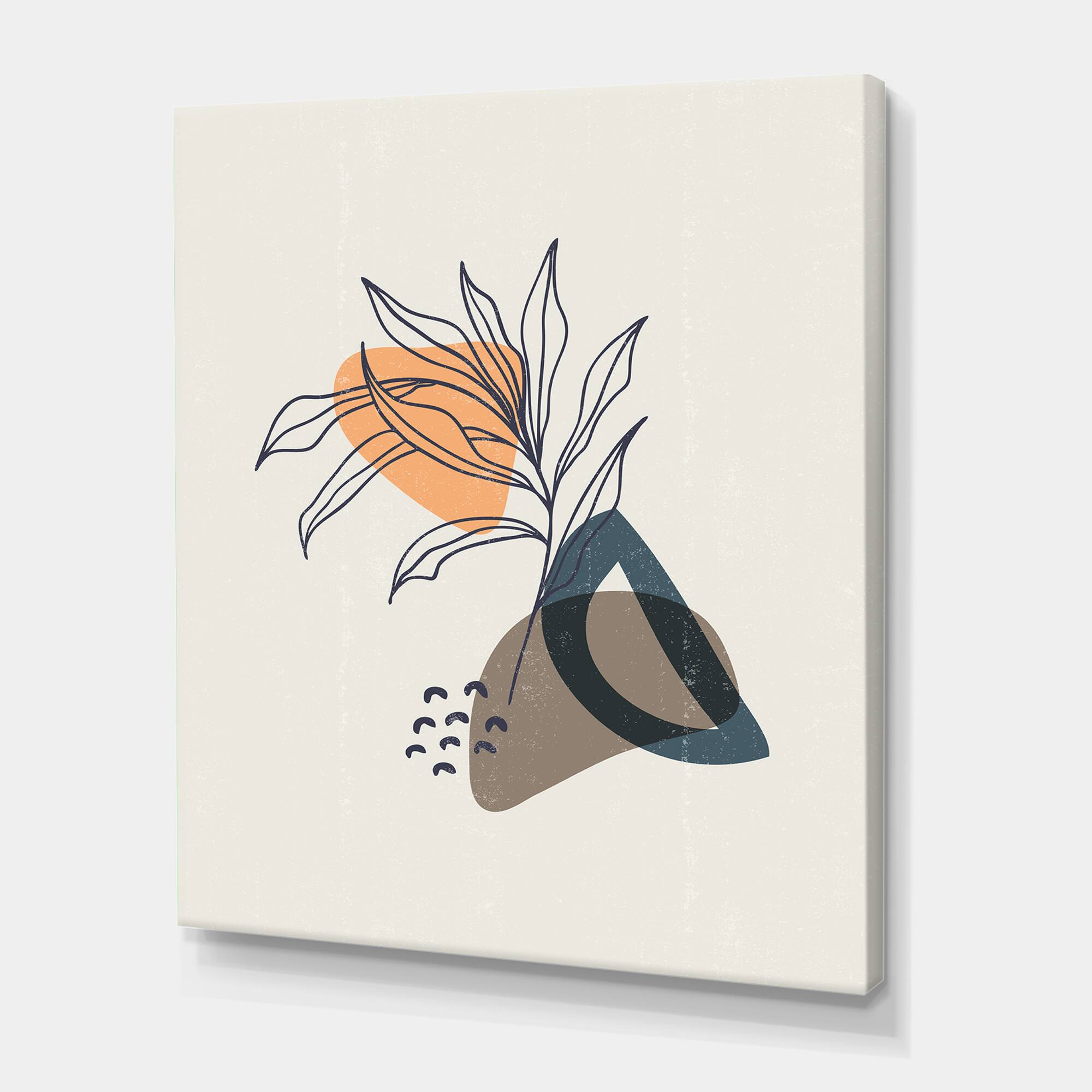 Designart - Vintage Plant With Minimalist Shapes I - Modern Canvas Wall Art Print
