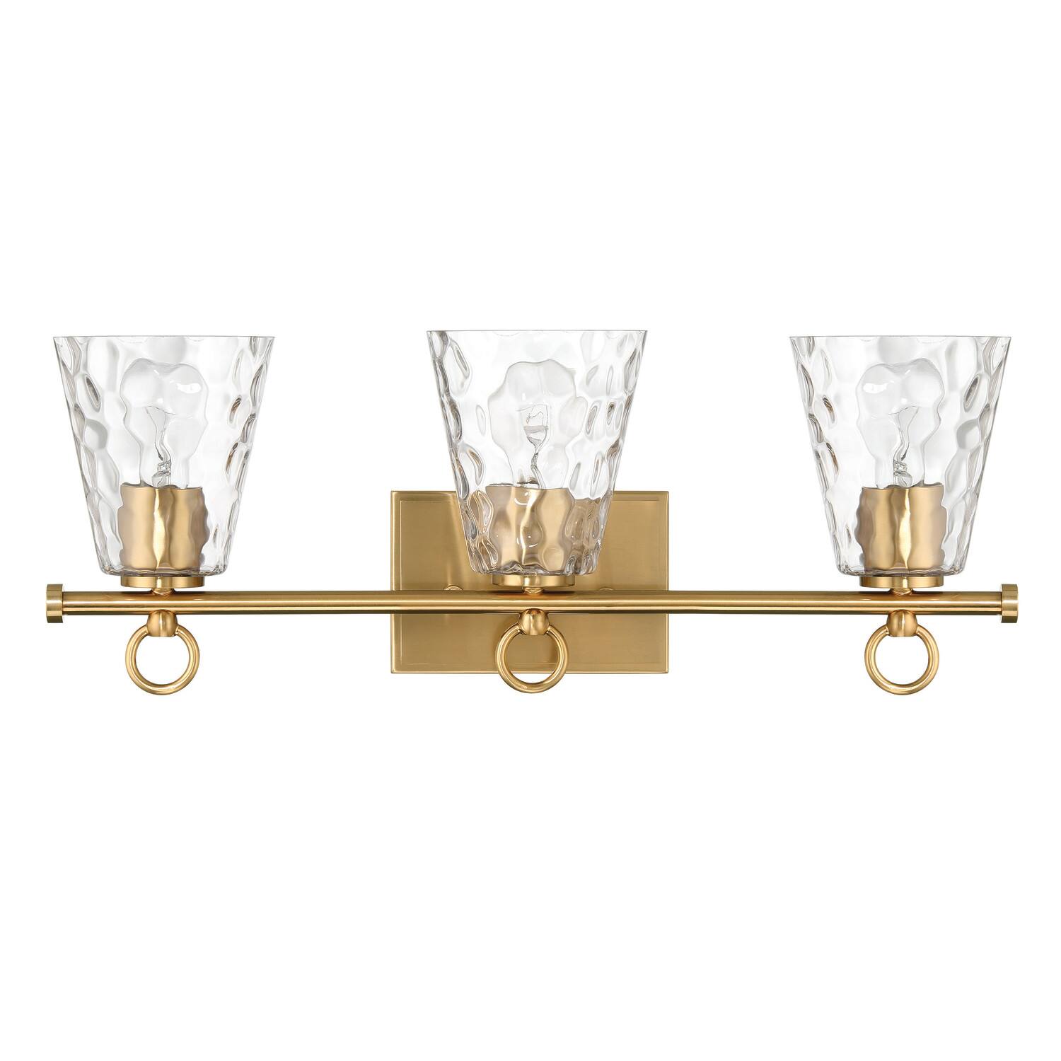 Hello Honey® Imogen Brushed Gold Metal & Hammered Water Glass 3-Light Vanity Light