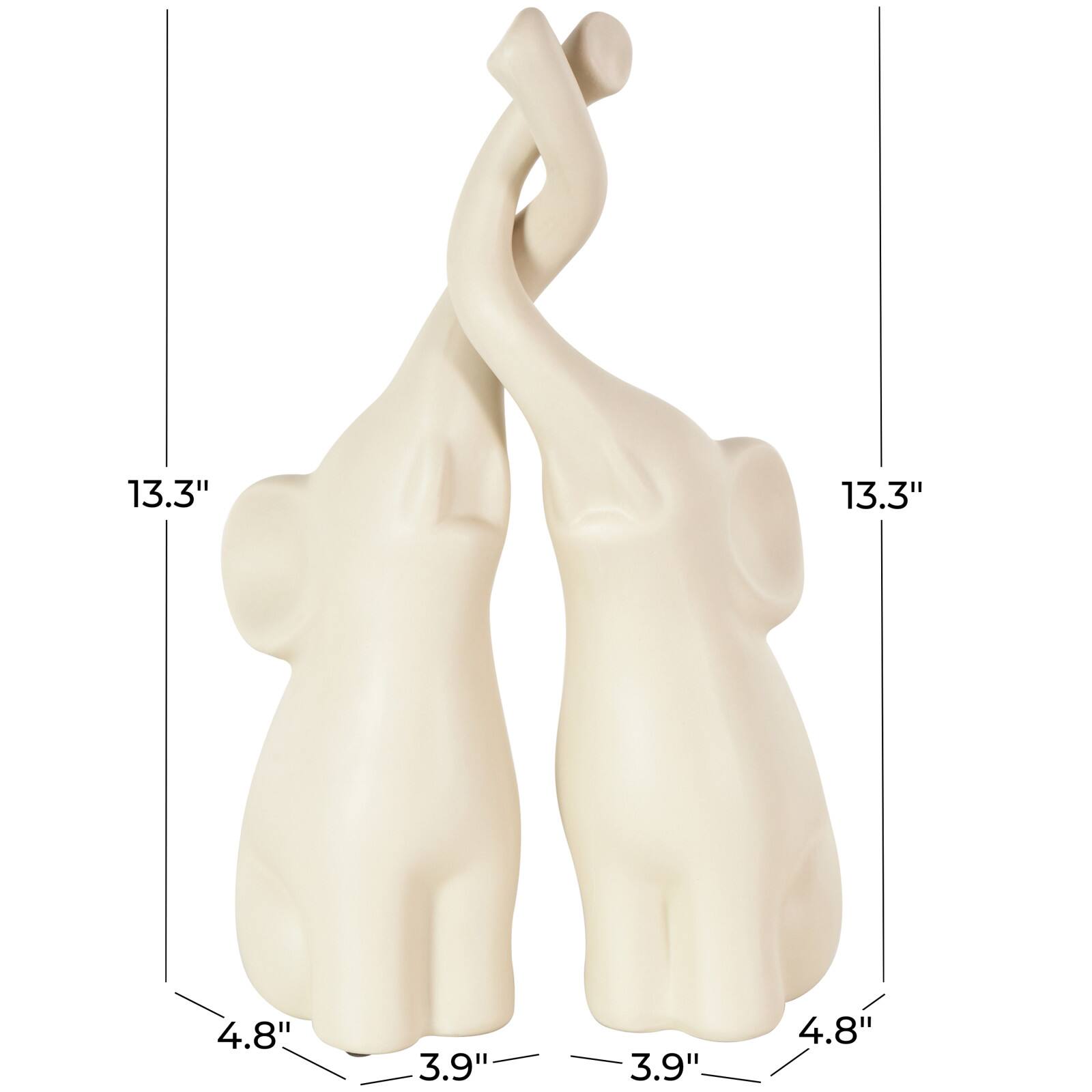 13" Cream Ceramic Elephant Decorative Sculpture with Raised Trunks, 2ct.