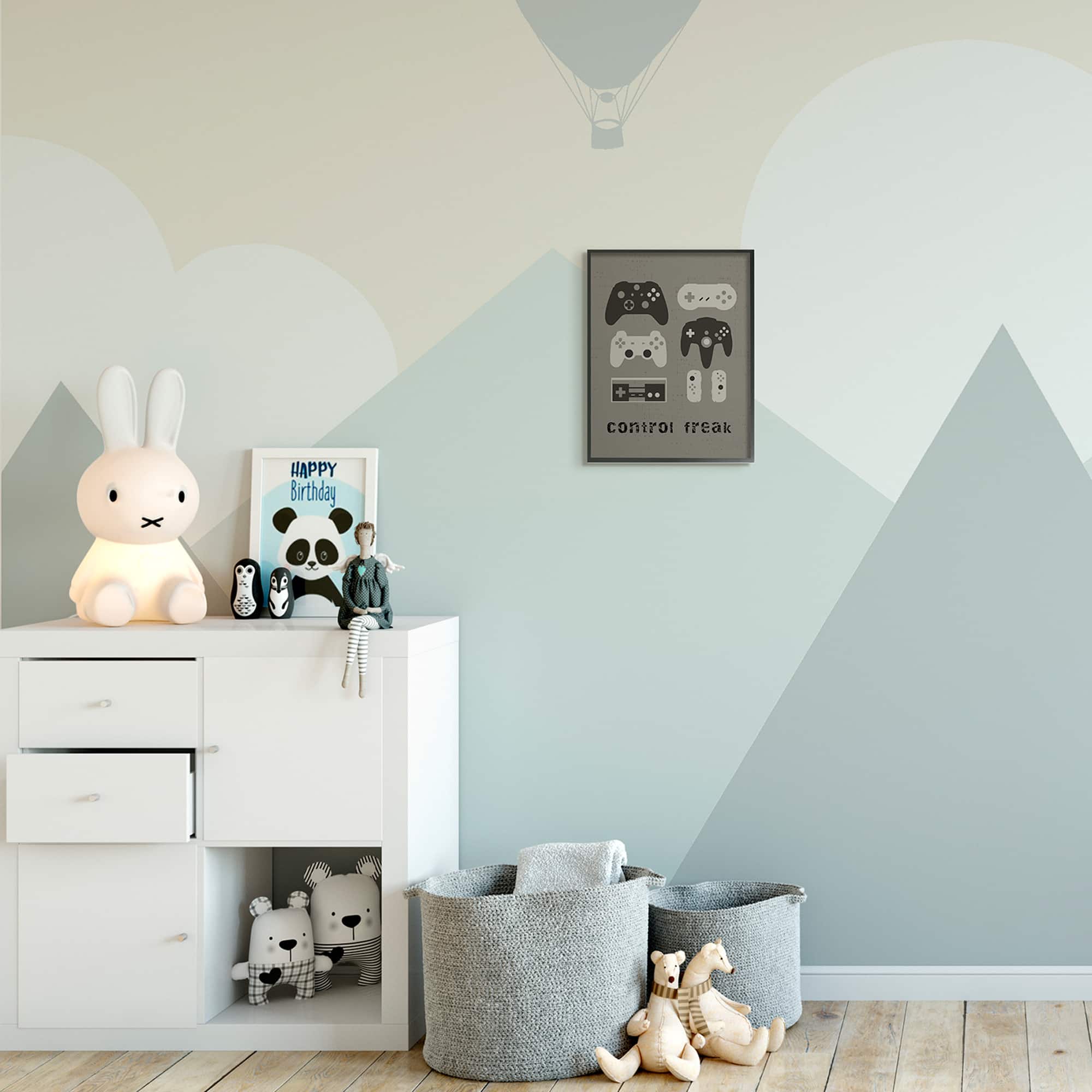 Stupell Industries Control Freak Distressed Pattern Black Grey Controllers in Black Frame Wall Art