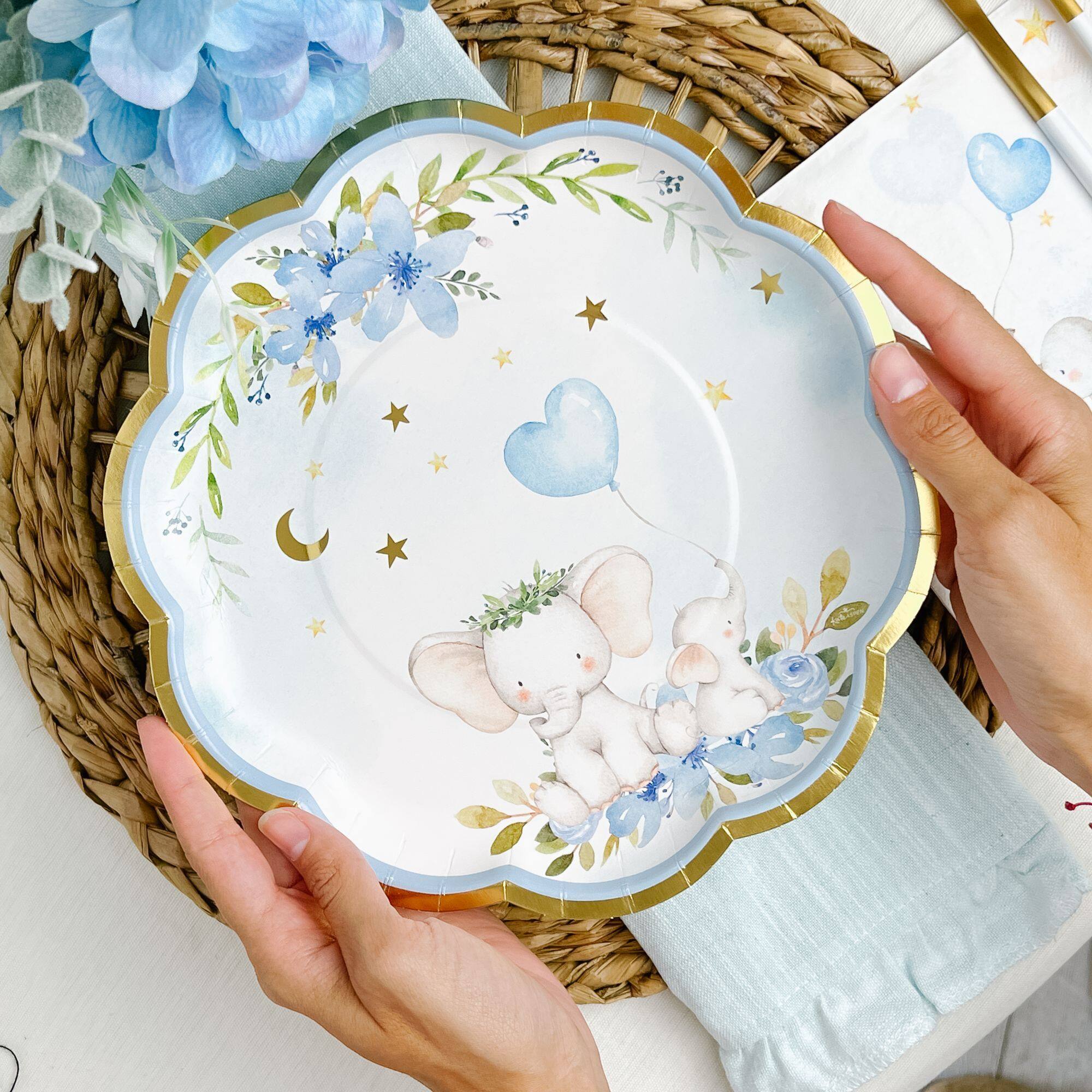 Kate Aspen® 9" Blue Elephant Baby Shower Premium Paper Plates, 16ct.