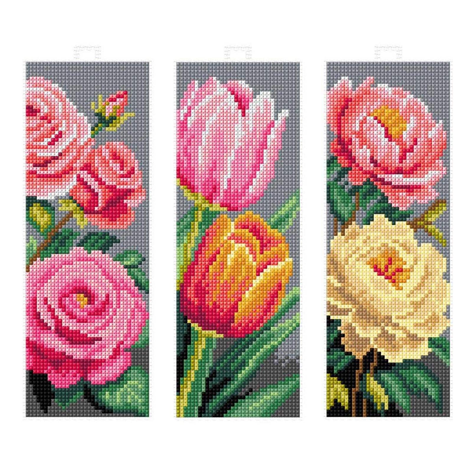 Orchidea Flowers Counted Cross Stitch Bookmarks Kit, 3ct.
