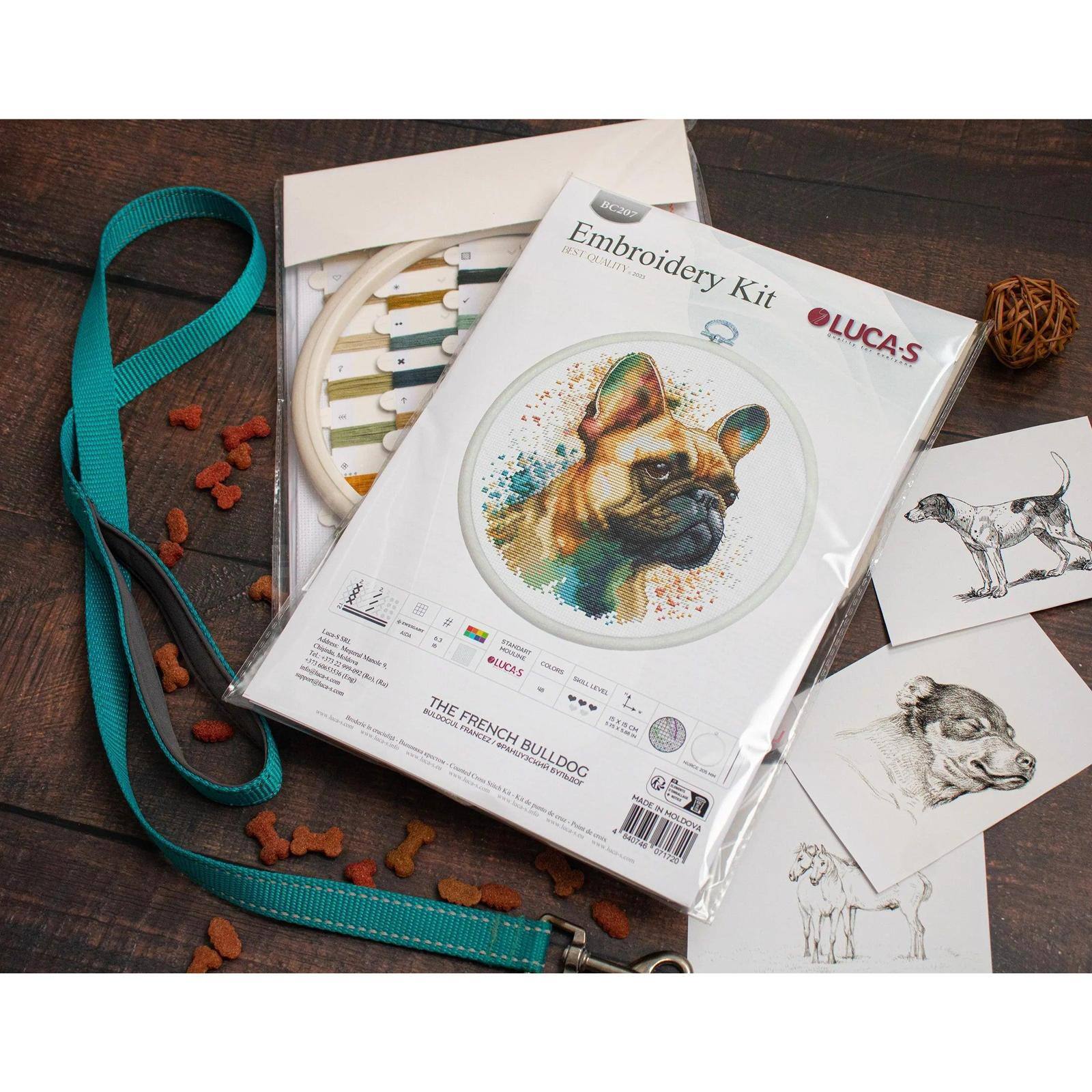 Luca-S French Bulldog Counted Cross Stitch Kit with Display Hoop