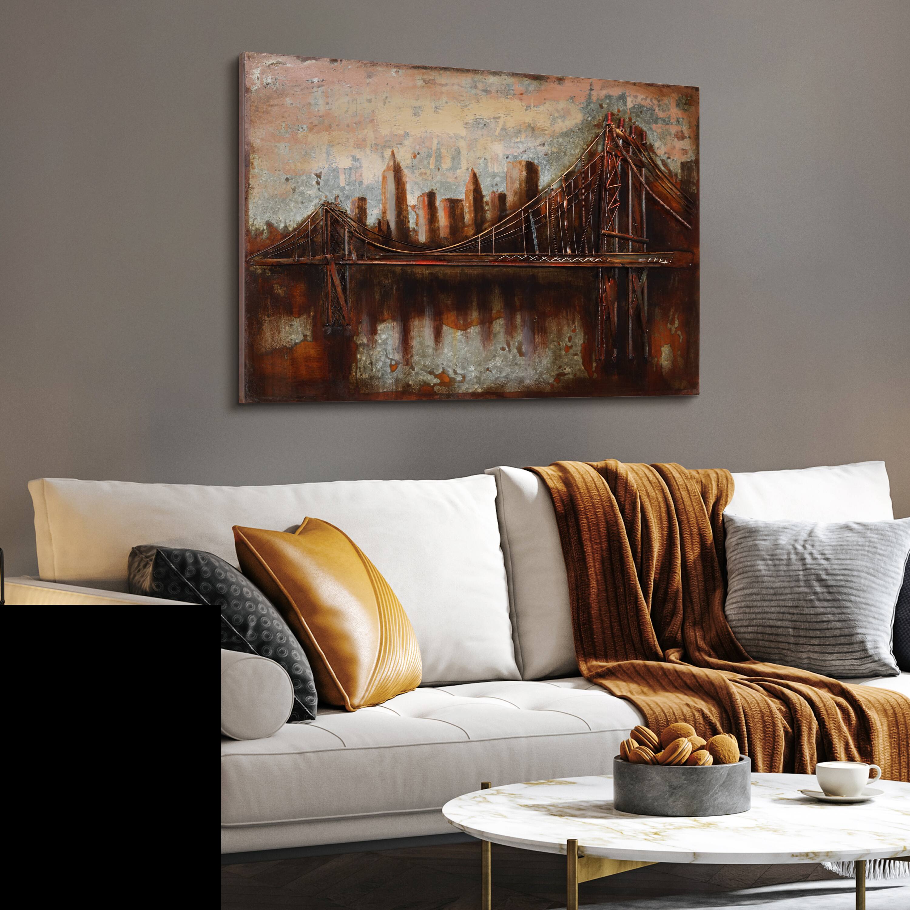 Empire Art Direct 48" x 32" Bridgescape Mixed Media Iron Dimensional Sculpture Wall Art