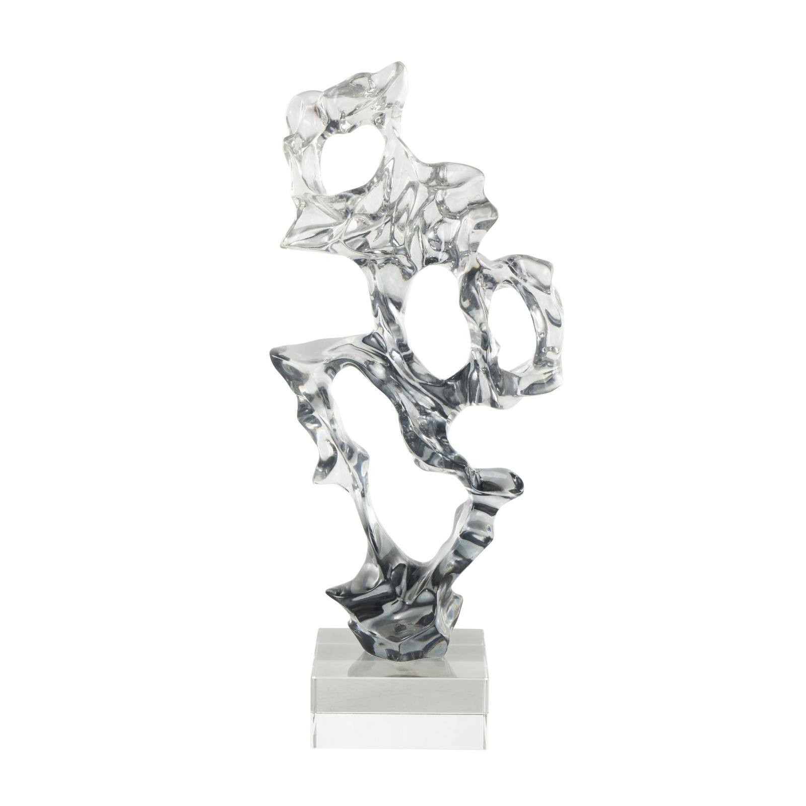 18" Clear Glass Handmade Freeform Sculpture with Clear Square Base