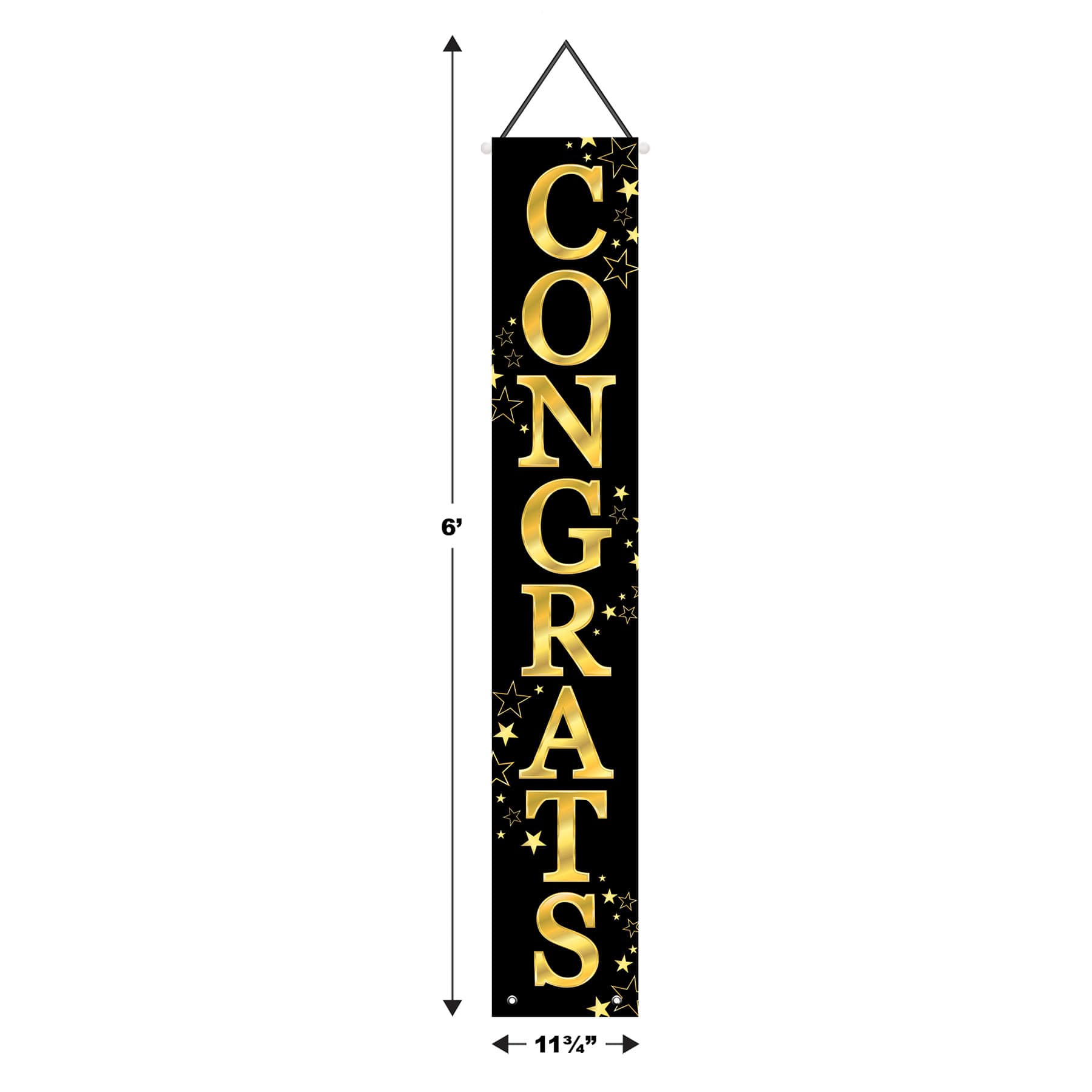 Beistle 12" x 6ft. Black & Gold Congrats Grad Fabric Door Panels, 2ct.