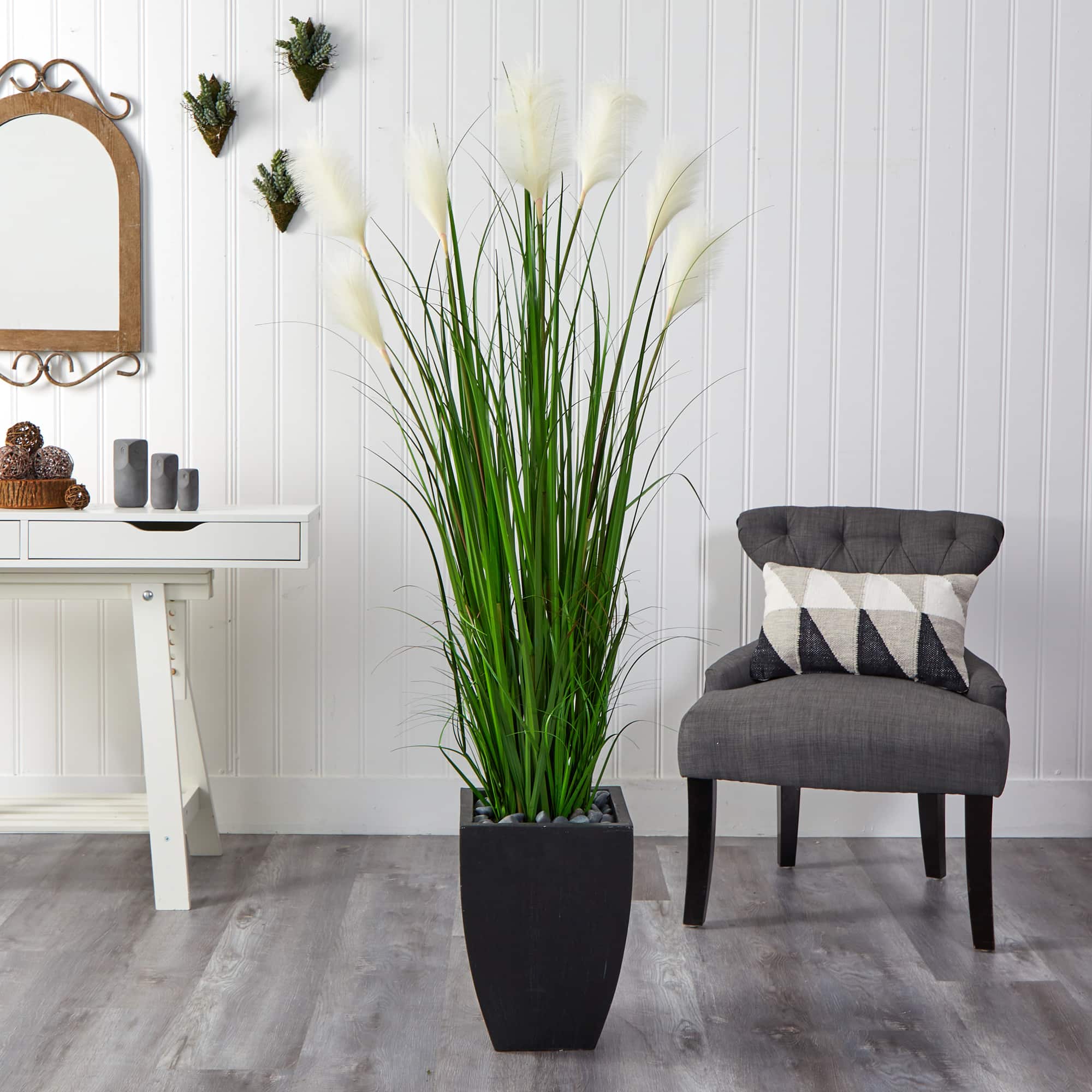 5ft. Wheat Plume Grass Plant in Black Planter
