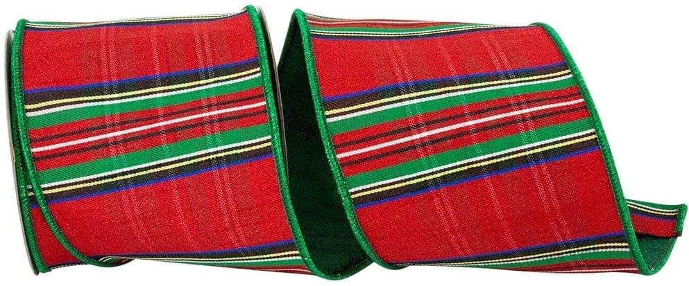 JAM Paper 4" x 5yd. Scarlet Traditional Christmas Plaid Metallic Backed Wired Edge Ribbon