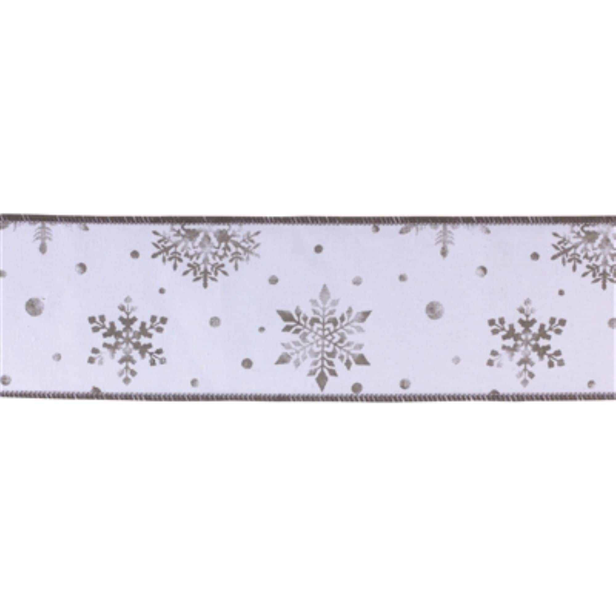 Melrose 4" x 10yd. White & Silver Metallic Snowflake Wired Ribbons, 2ct. | Michaels®