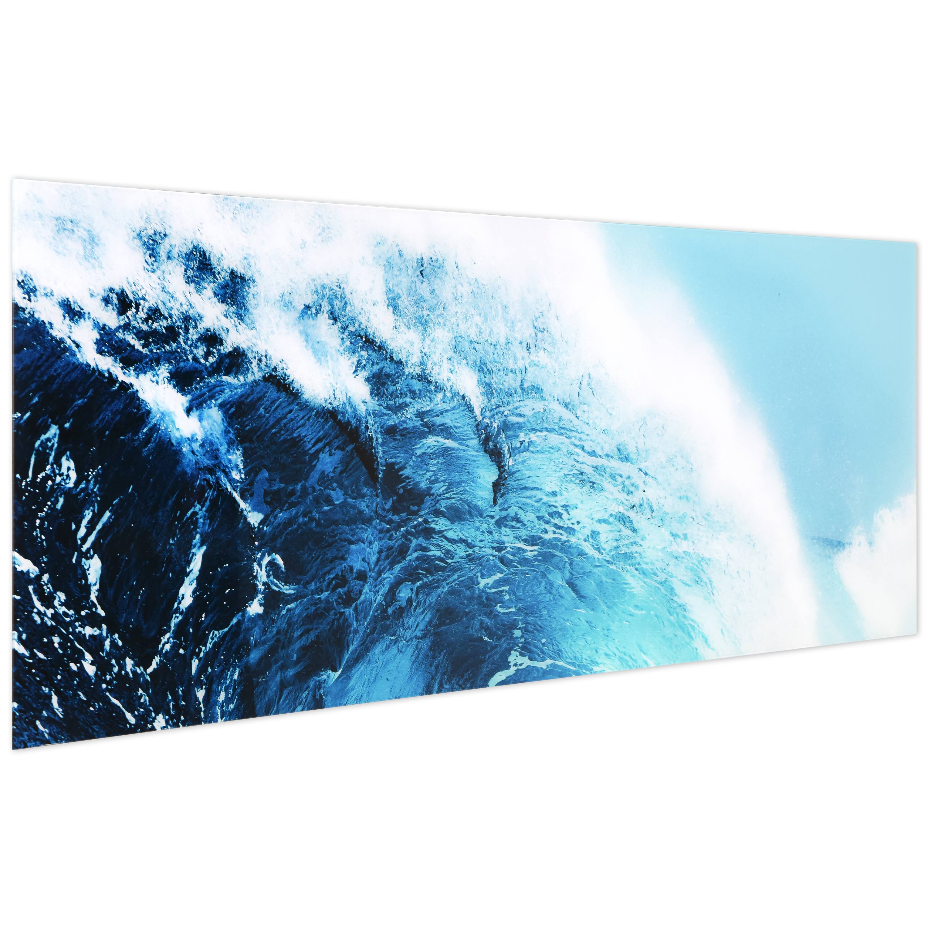 Empire Art Direct 24" x 63" Blue Wave 1 Frameless Free Floating Printed Tempered Glass Wall Art