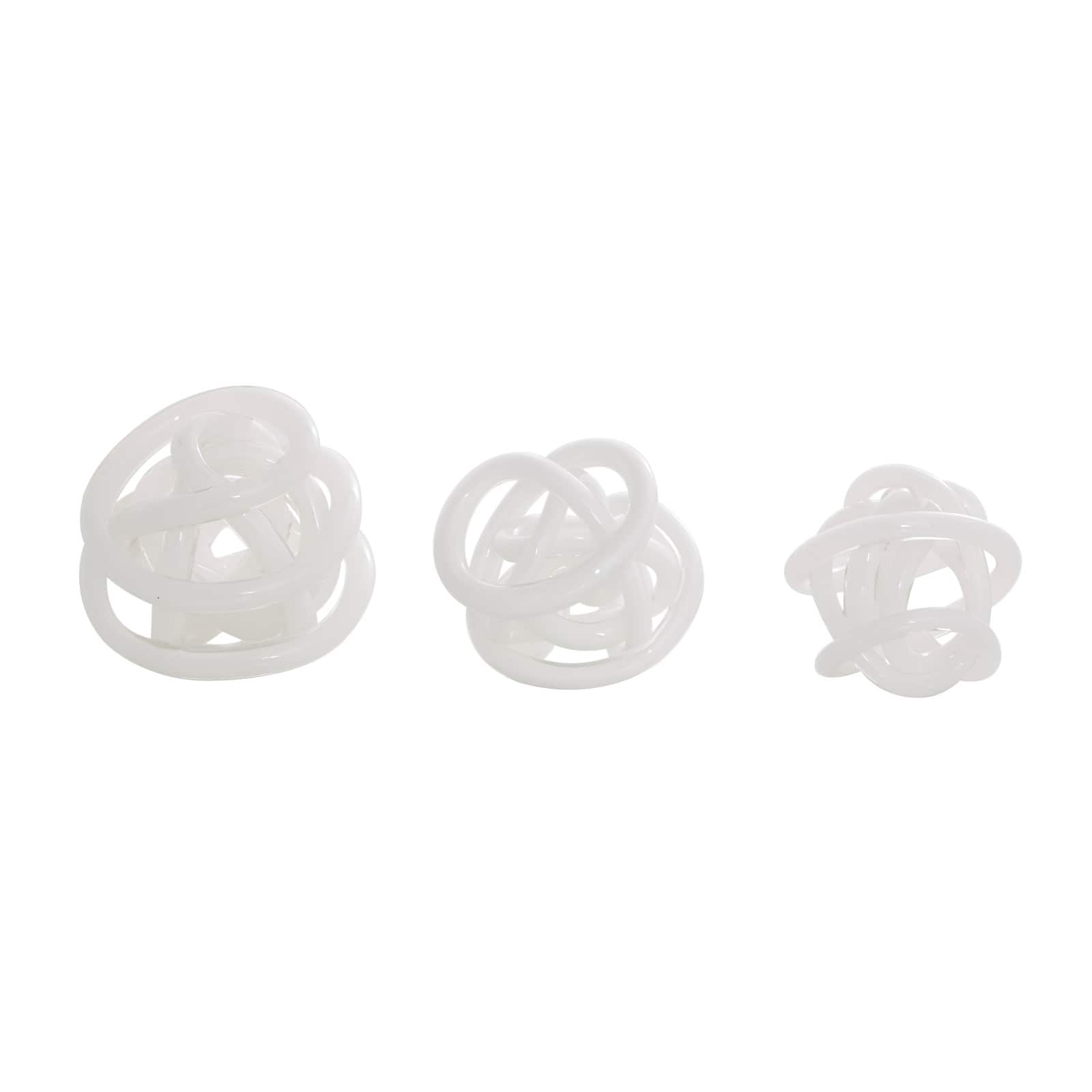 White Iridescent Knotted Glass Ball Sculpture Set