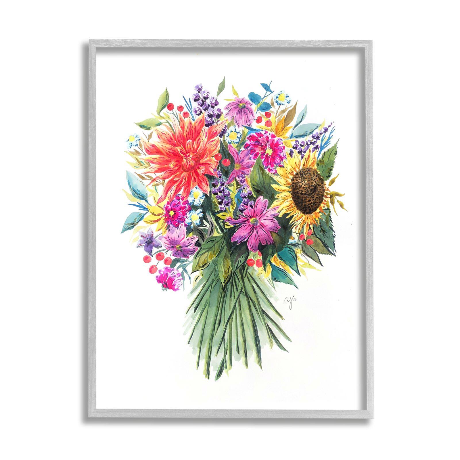 Stupell Industries Charming Bridal Style Bouquet Illustration Vivid Country Florals Framed Wall Art