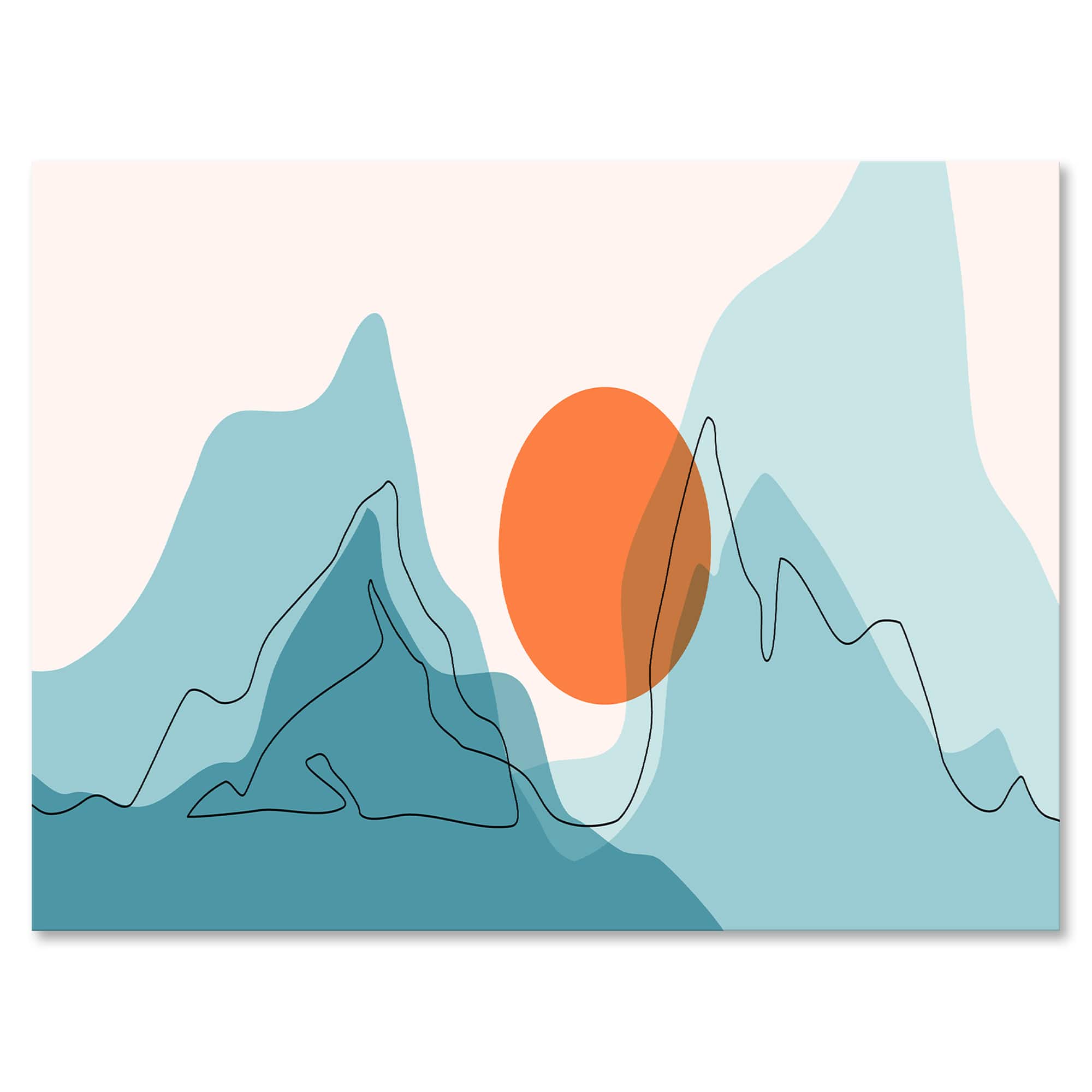 Designart - Red Moon Over Abstract Blue Mountains I - Modern Canvas Wall Art Print